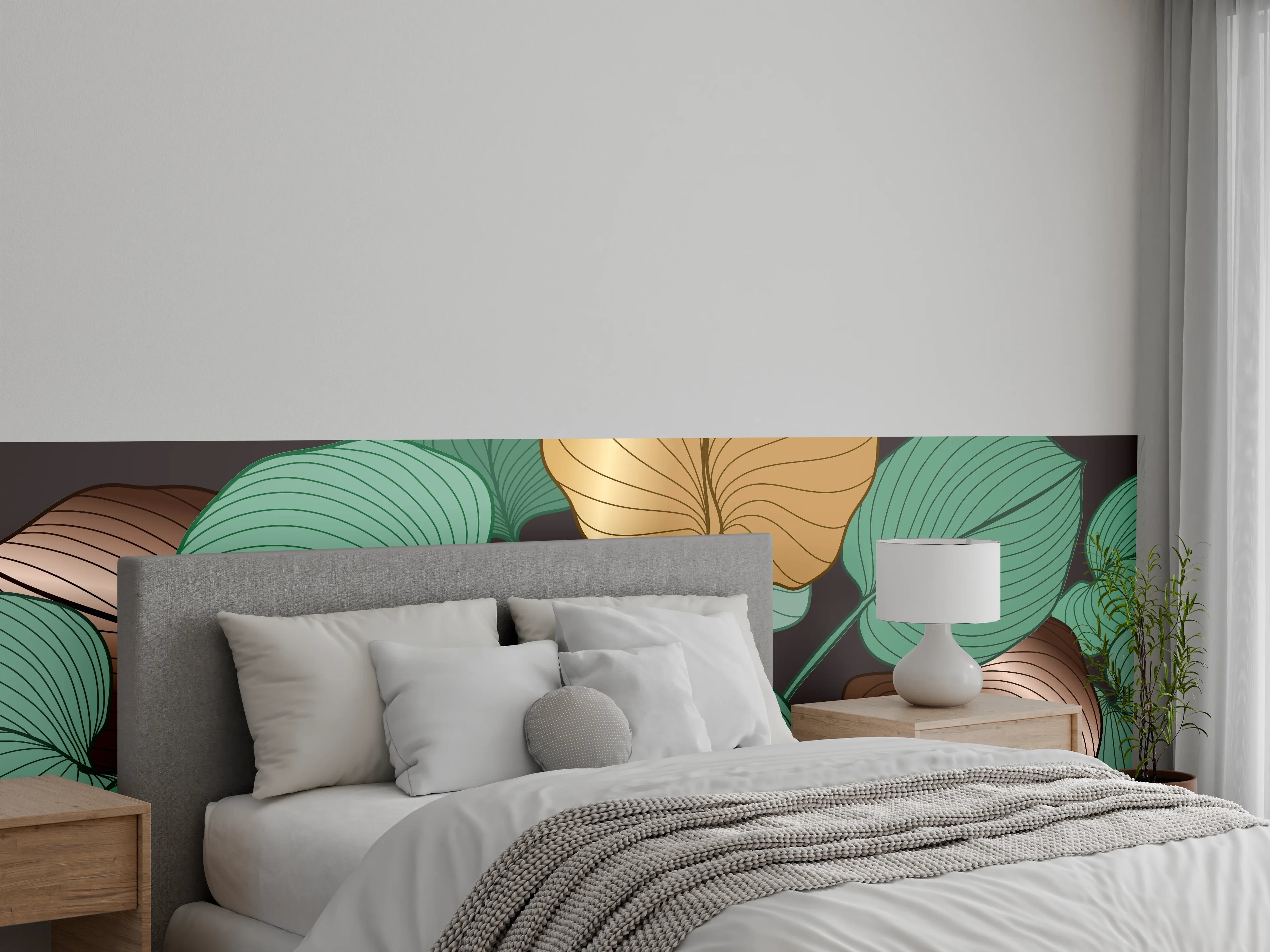 Wandverkleidung Schlafzimmer - Grüne Blätter Illustration