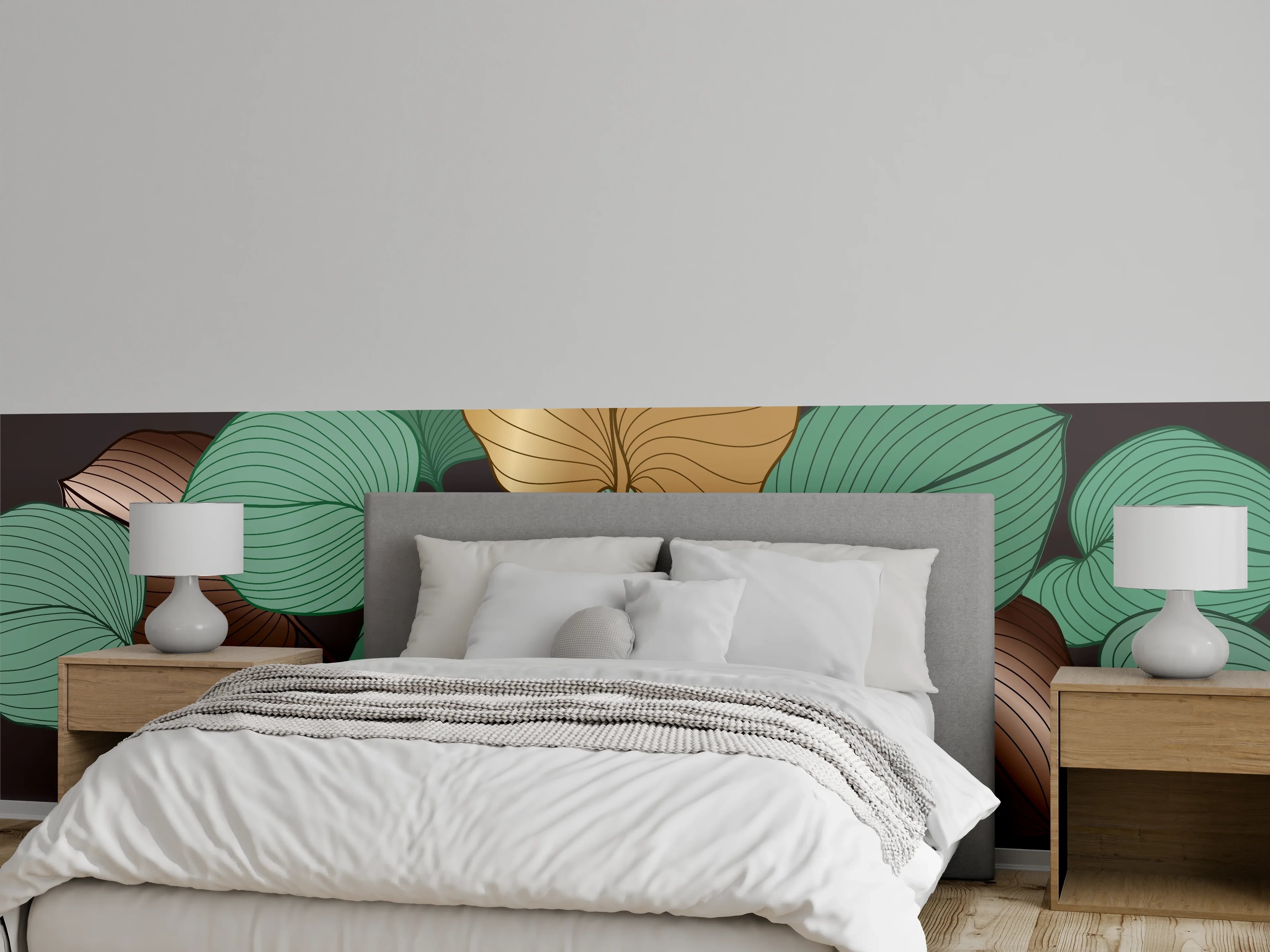 Wandverkleidung Schlafzimmer - Grüne Blätter Illustration