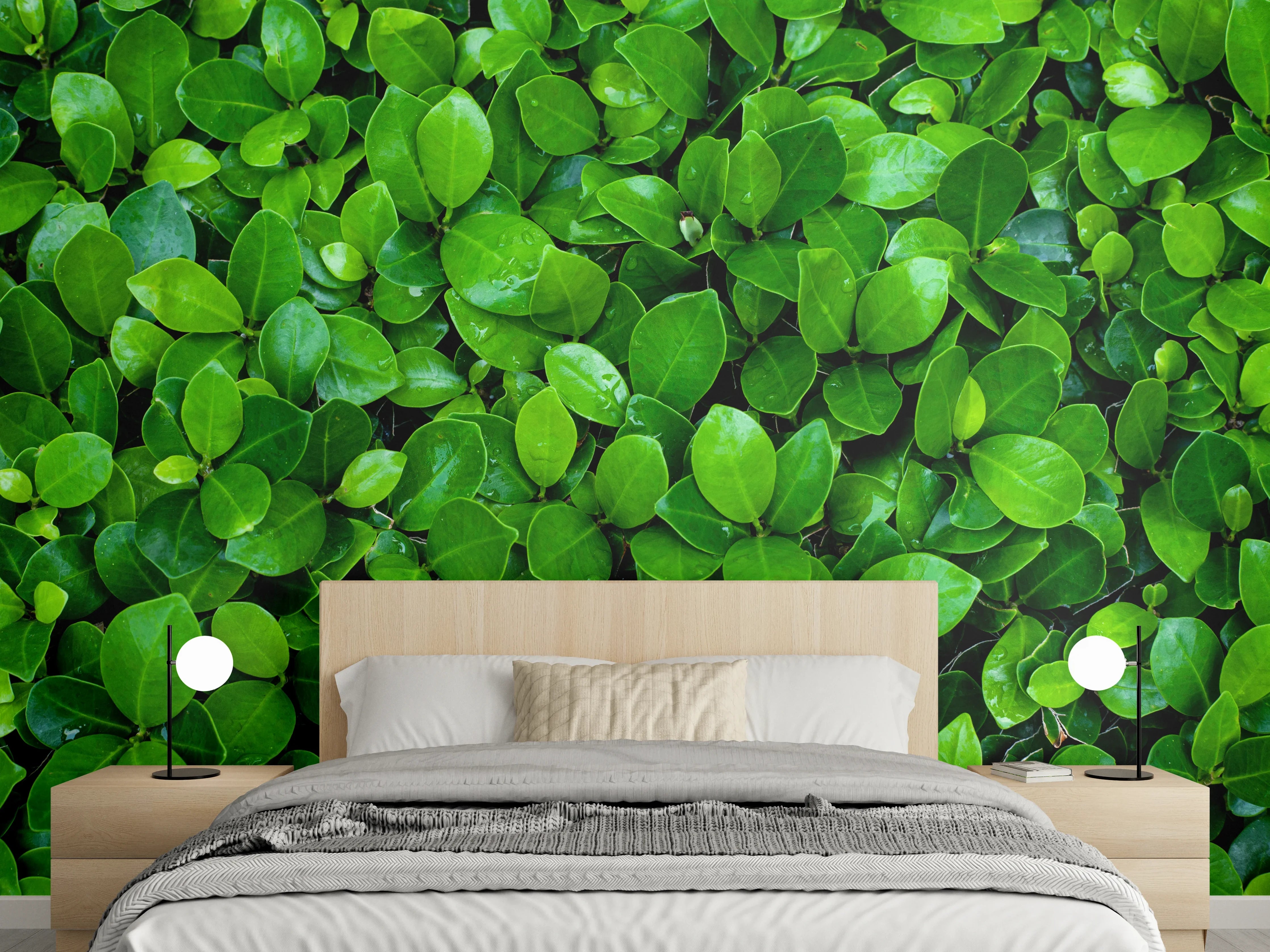 Wandverkleidung Schlafzimmer - Grüne Blattstruktur – Natürliche Frische
