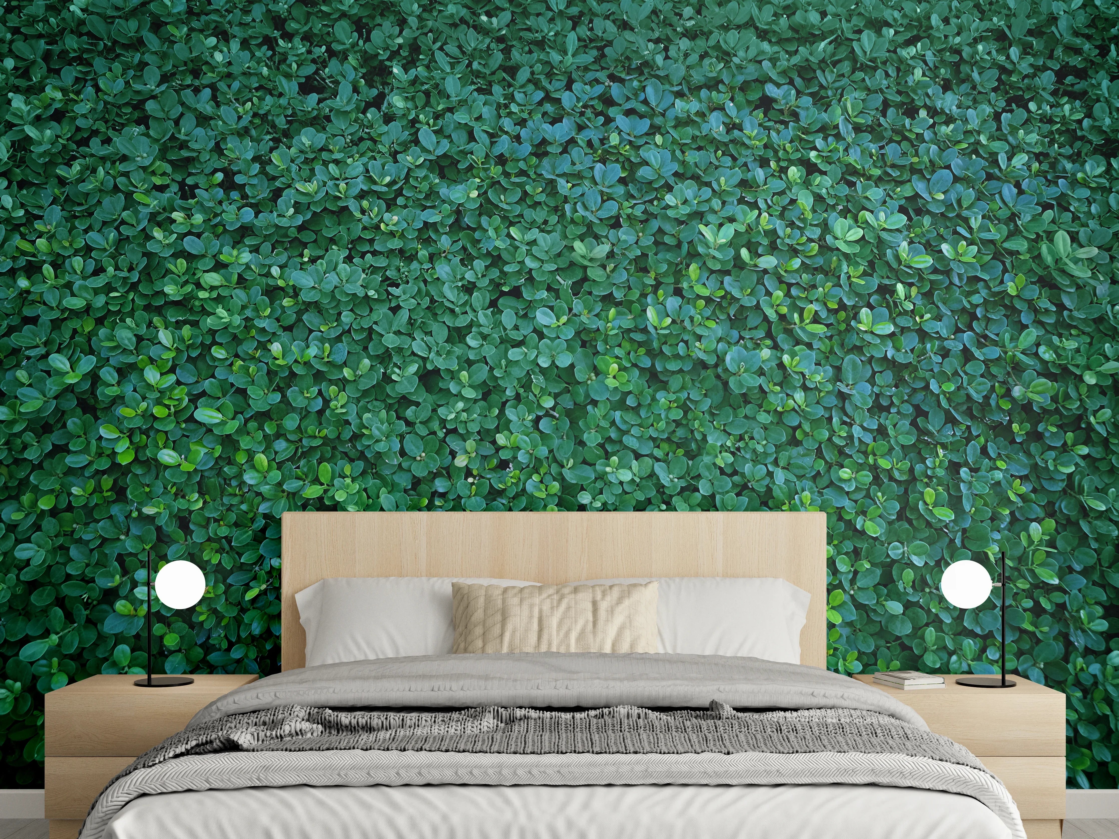 Wandverkleidung Schlafzimmer - Grüne Blattwand als Naturdekor