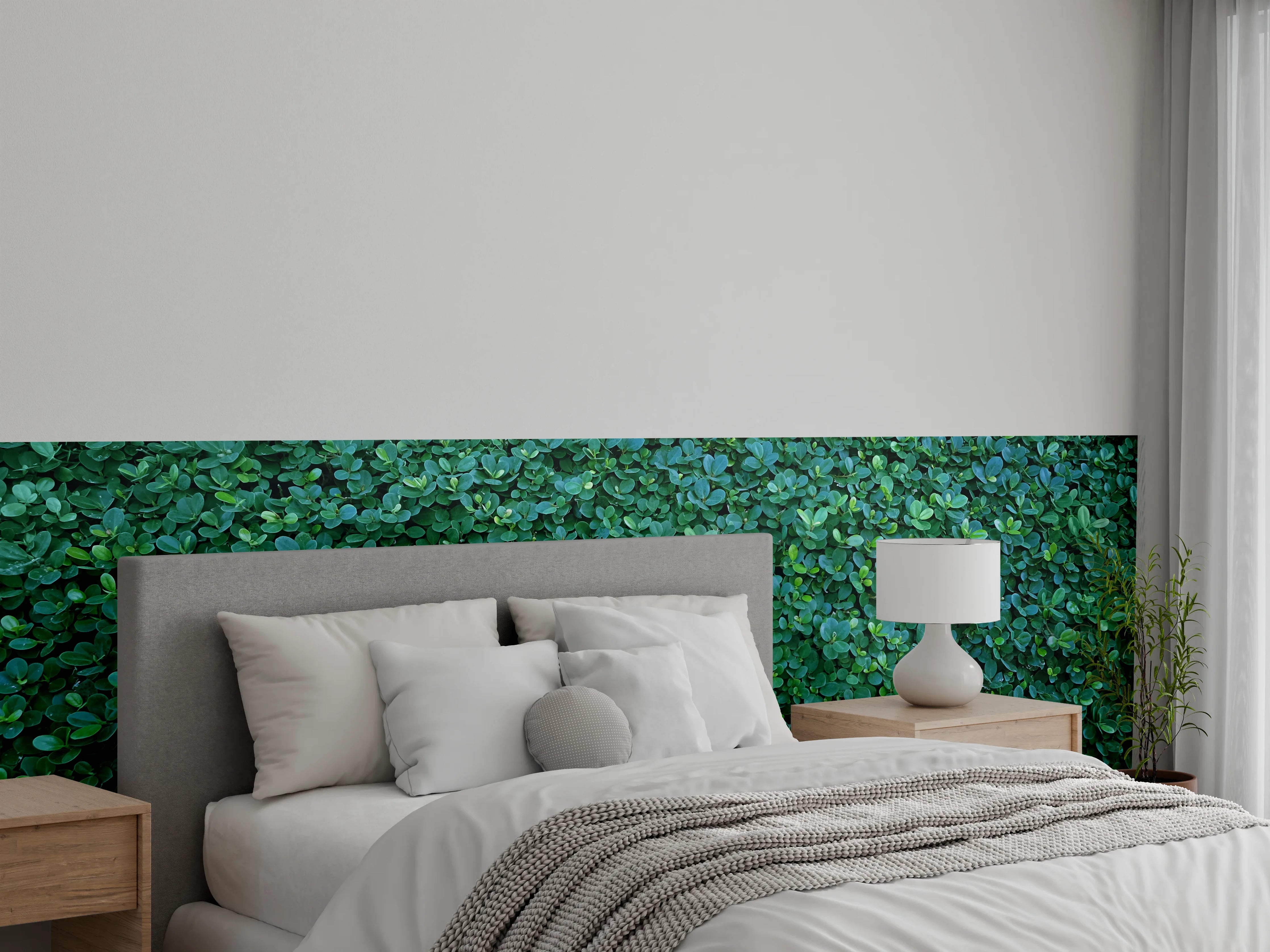 Wandverkleidung Schlafzimmer - Grüne Blattwand als Naturdekor