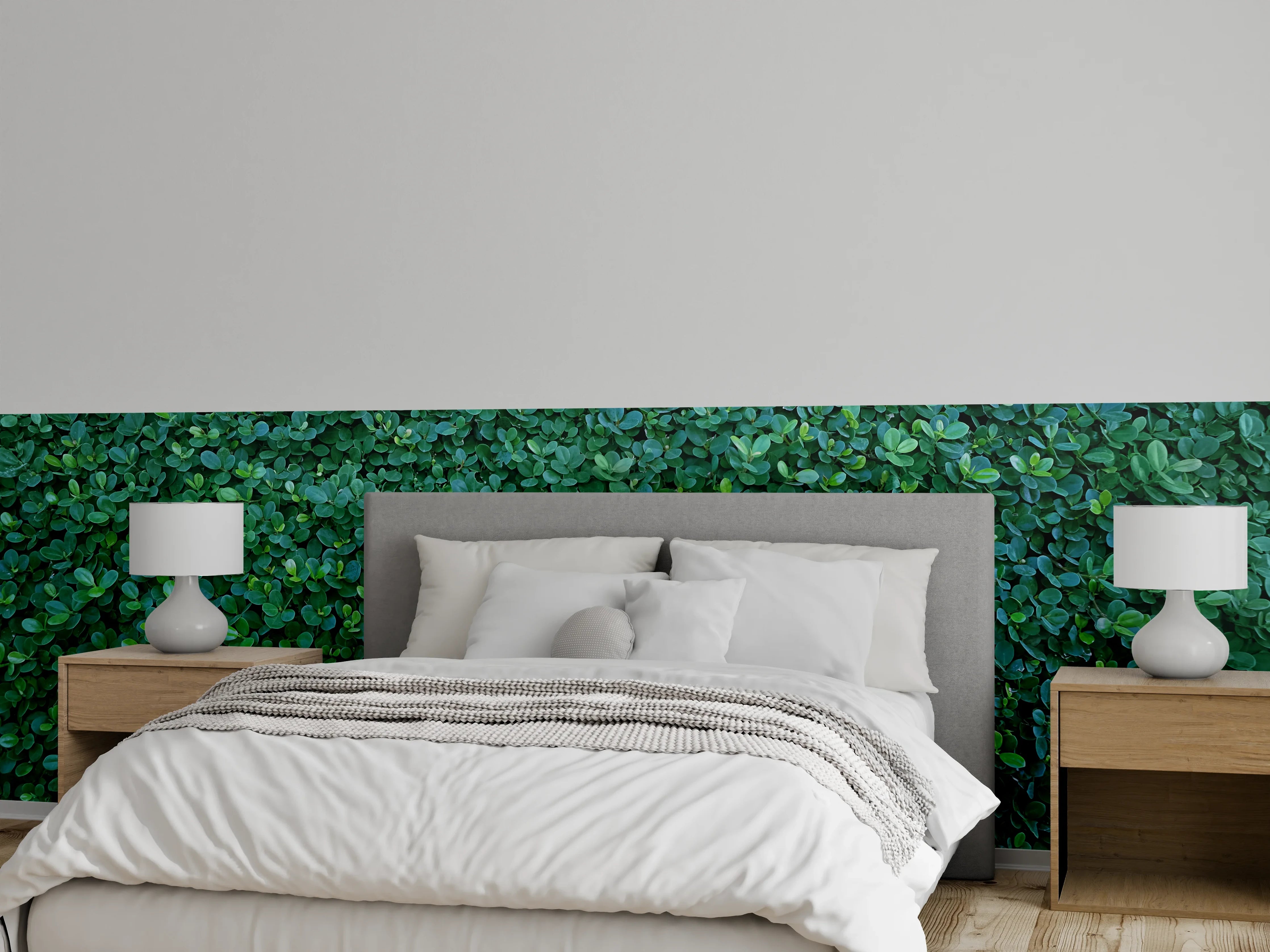 Wandverkleidung Schlafzimmer - Grüne Blattwand als Naturdekor