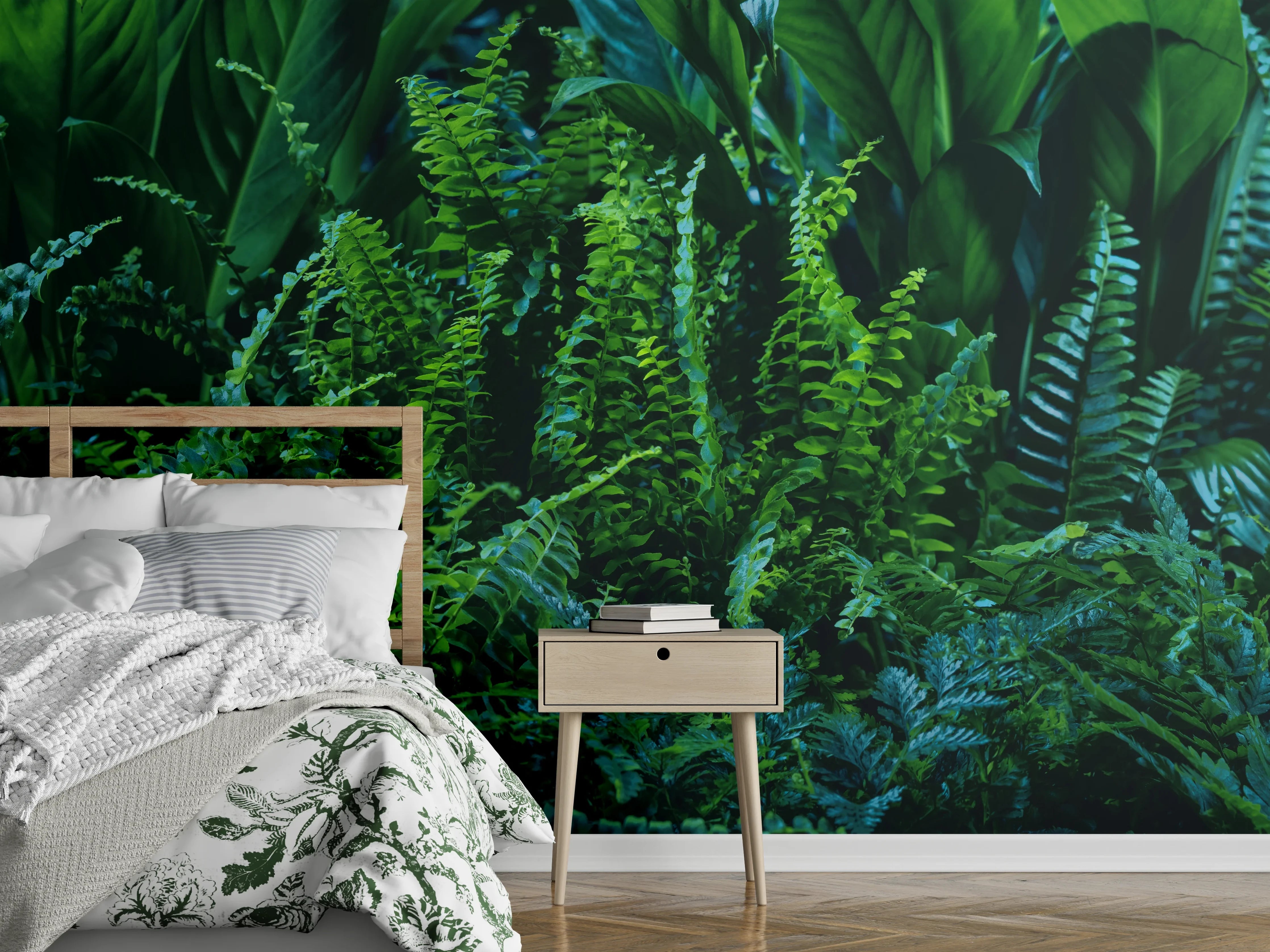 Wandverkleidung Schlafzimmer - Grüne Farn Blatt Textur