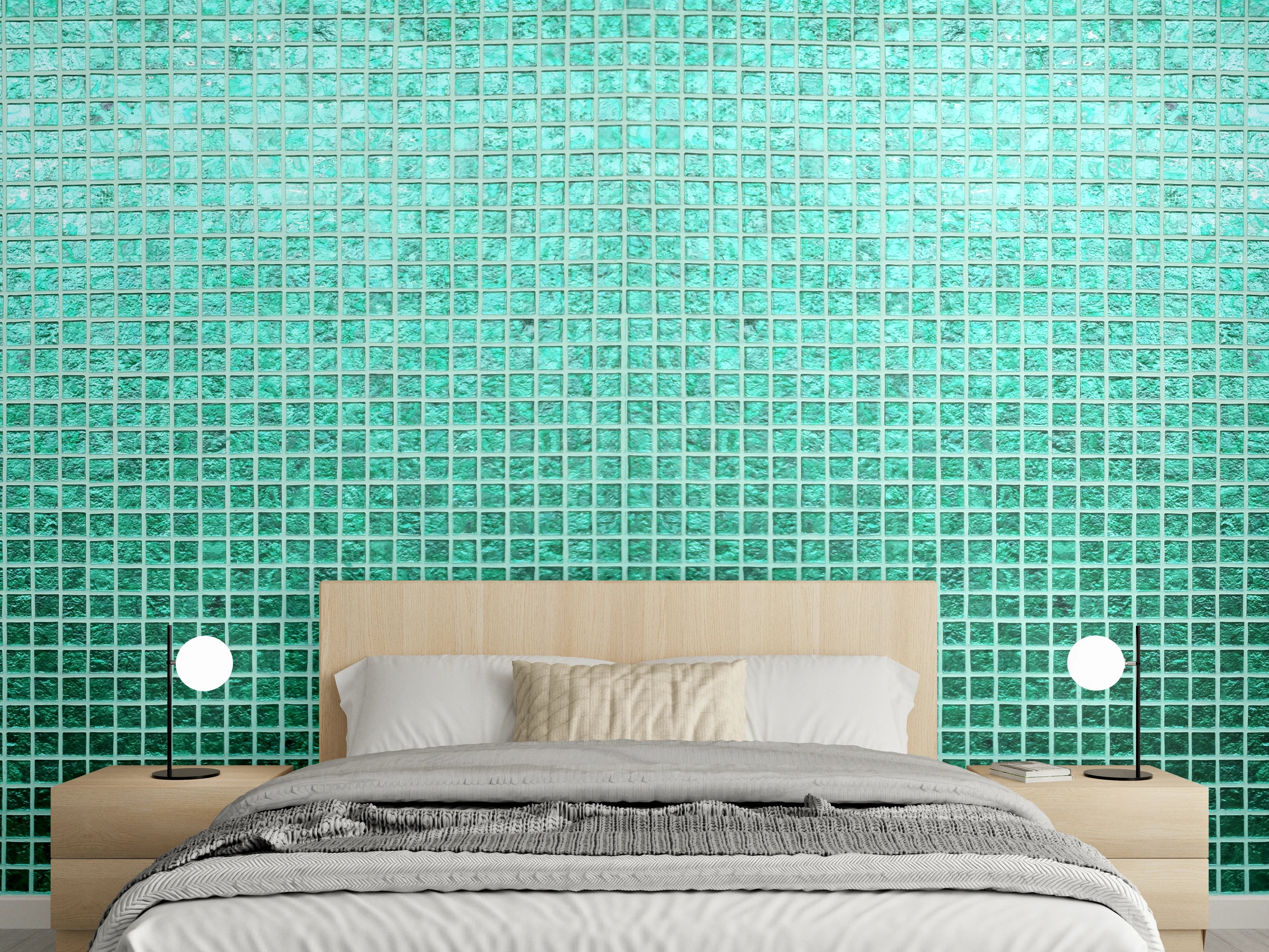 Wandverkleidung Schlafzimmer - Grüne Fliesen Mosaik Textur