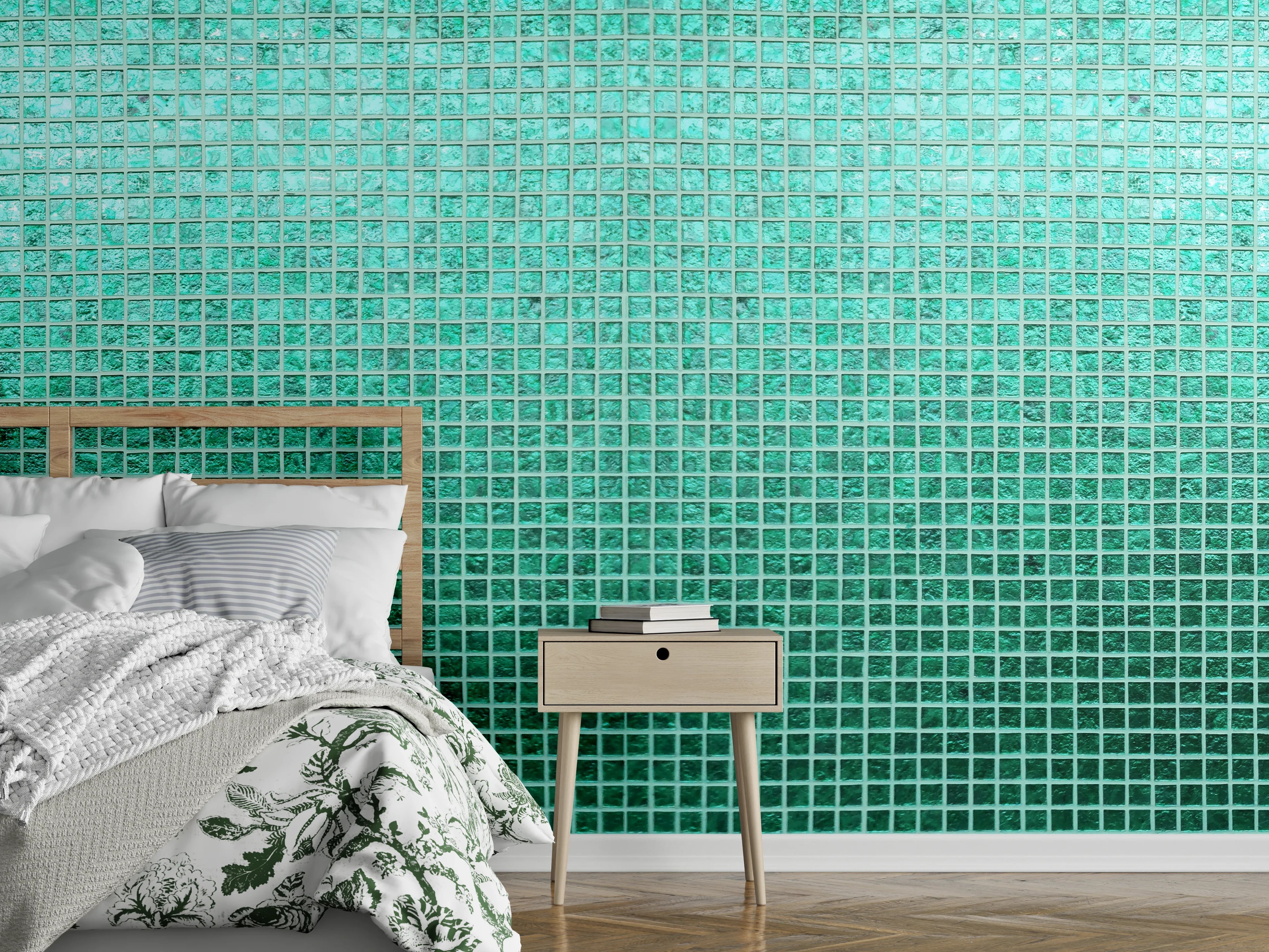 Wandverkleidung Schlafzimmer - Grüne Fliesen Mosaik Textur
