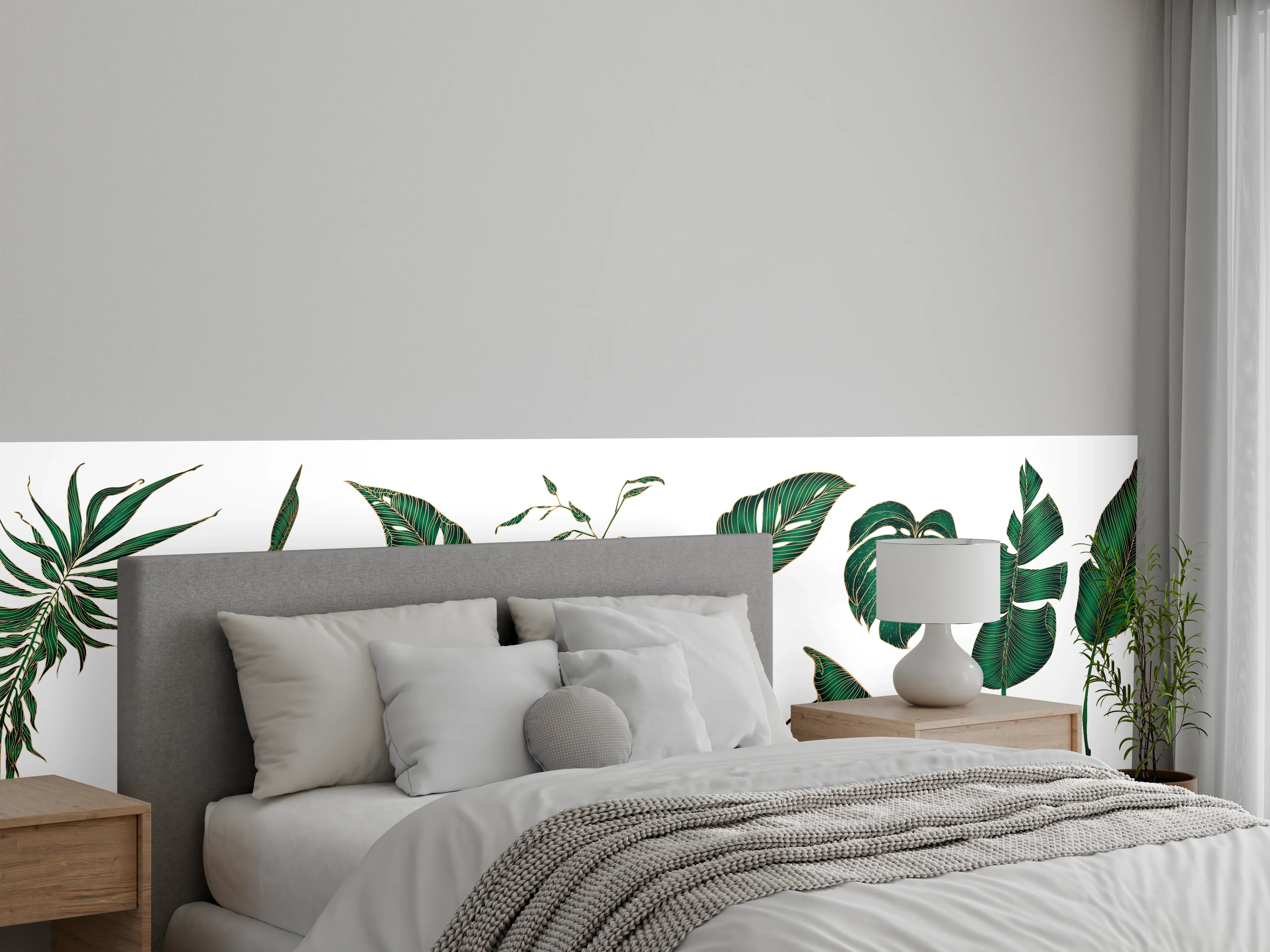 Wandverkleidung Schlafzimmer - Grüne Tropenblatt-Motive