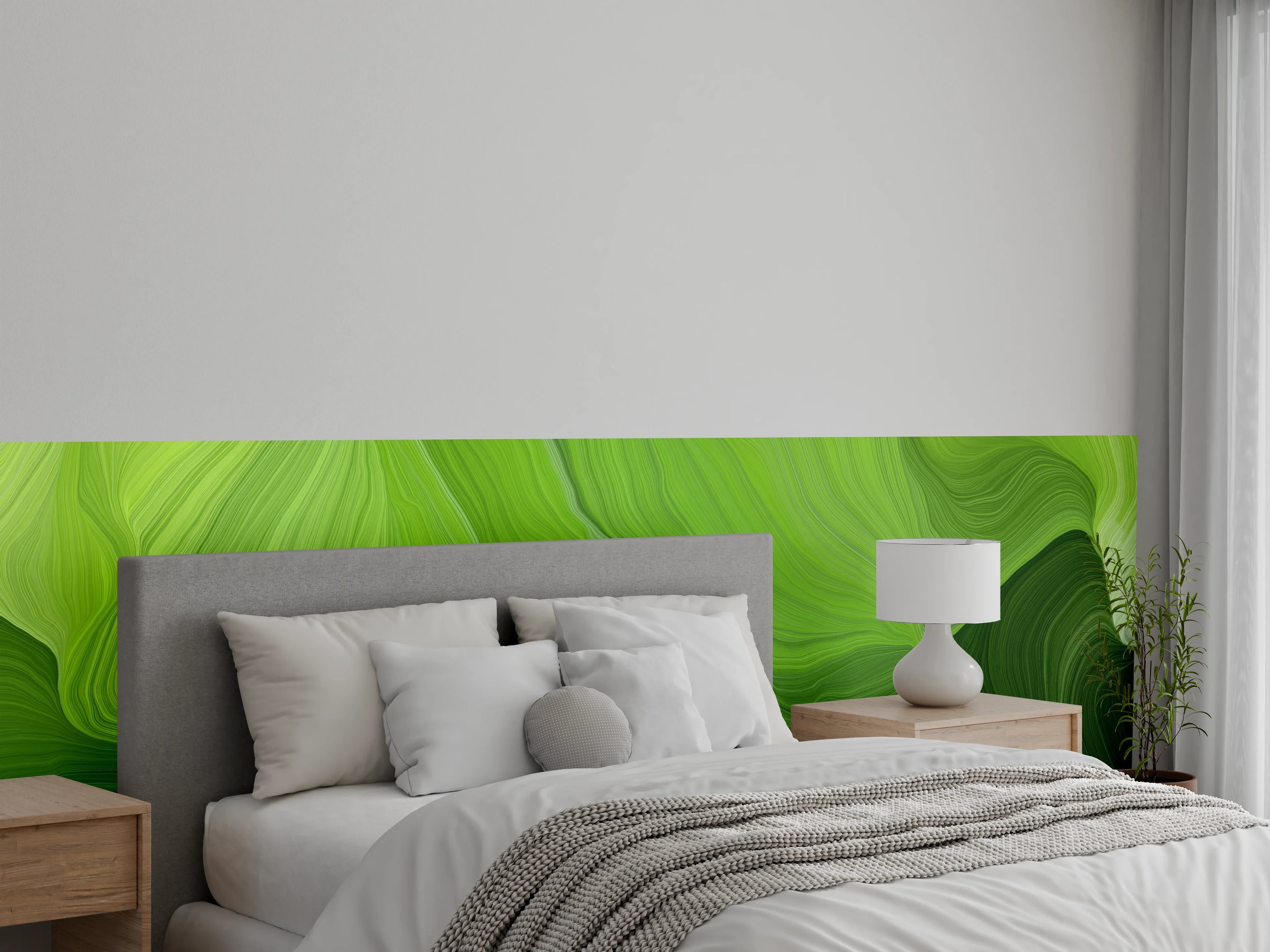 Wandverkleidung Schlafzimmer - Grüne Wellen Abstrakt Naturmotiv