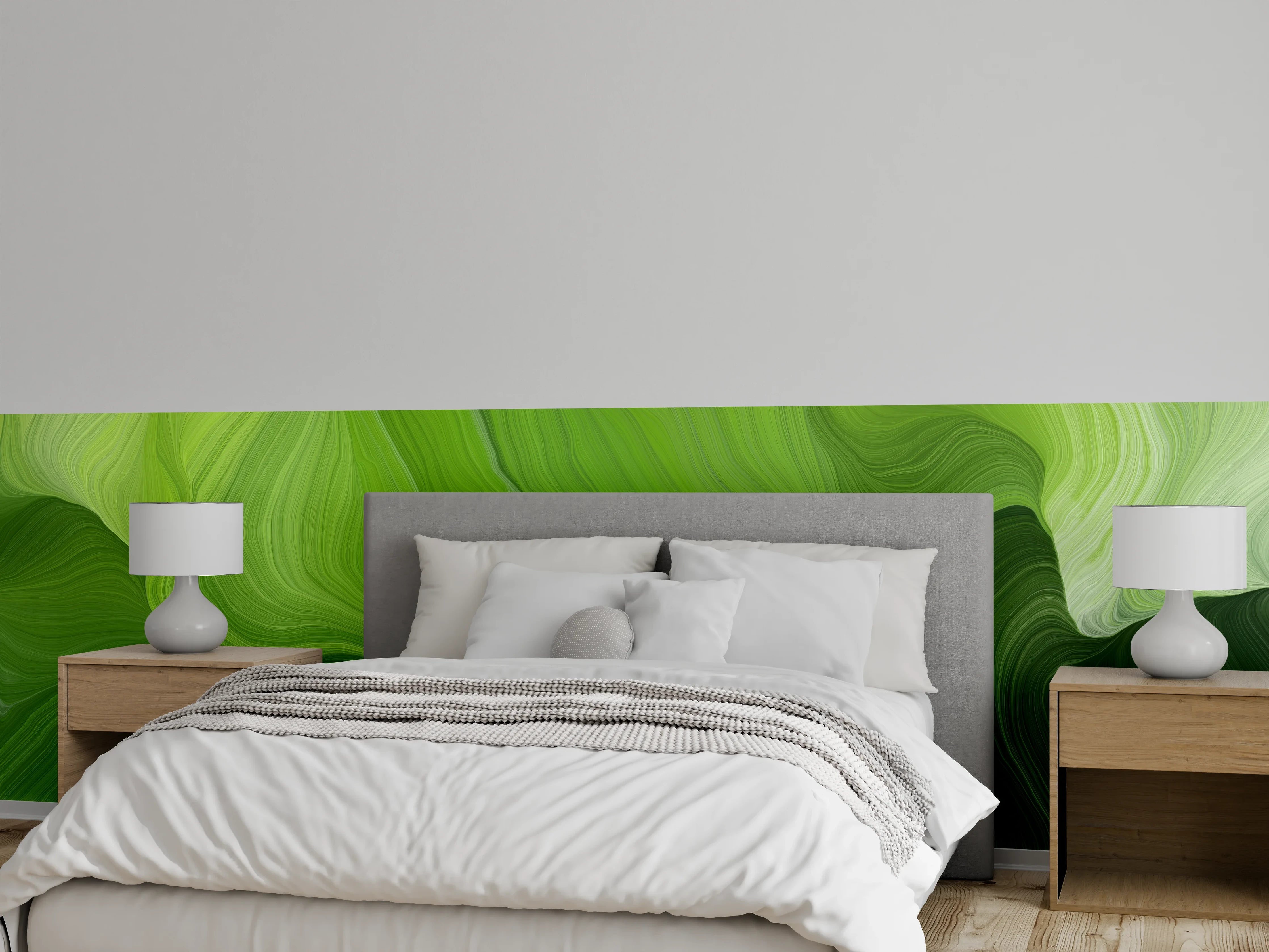 Wandverkleidung Schlafzimmer - Grüne Wellen Abstrakt Naturmotiv