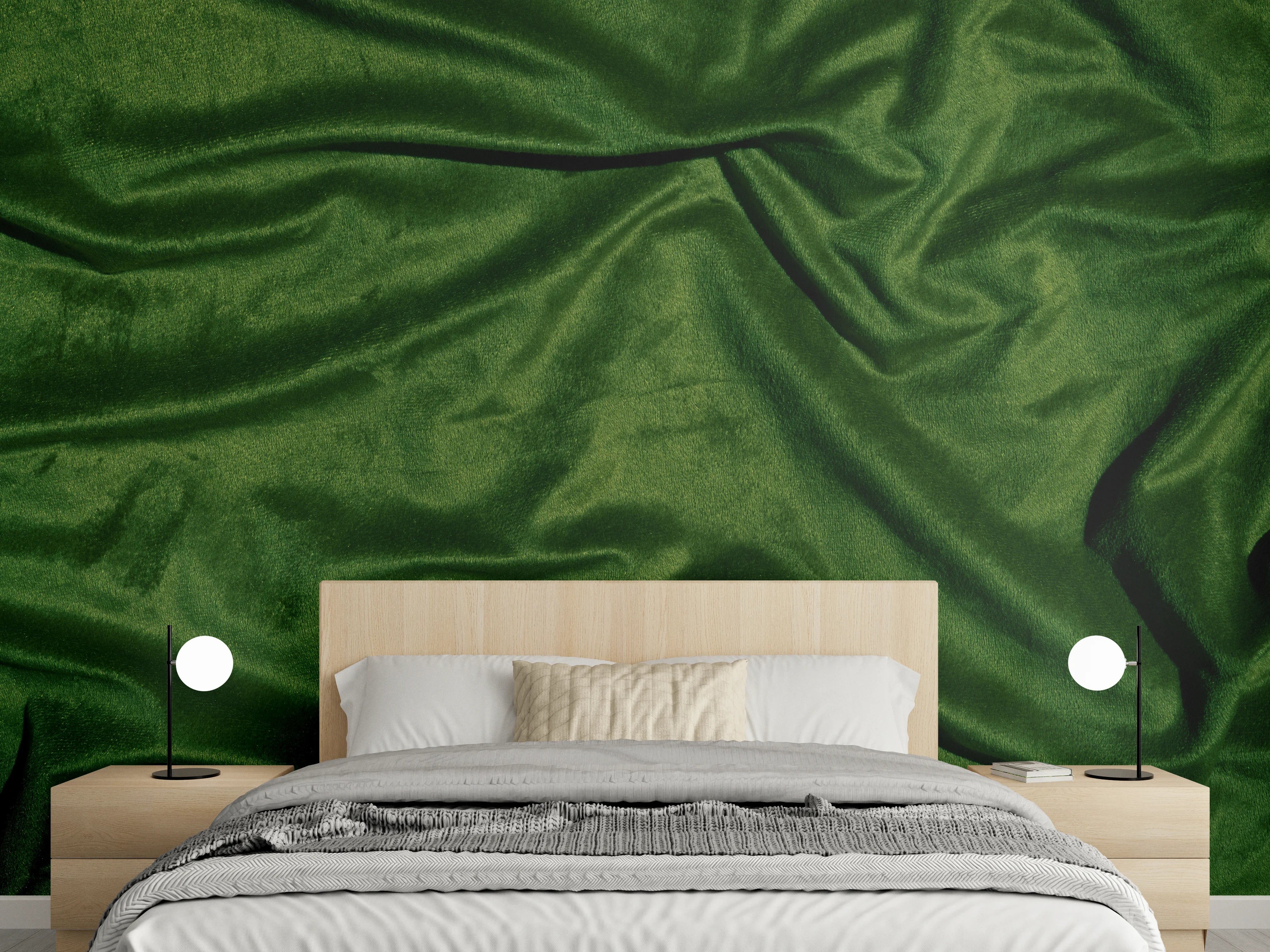 Wandverkleidung Schlafzimmer - Grüner Seidenstoff Hintergrund