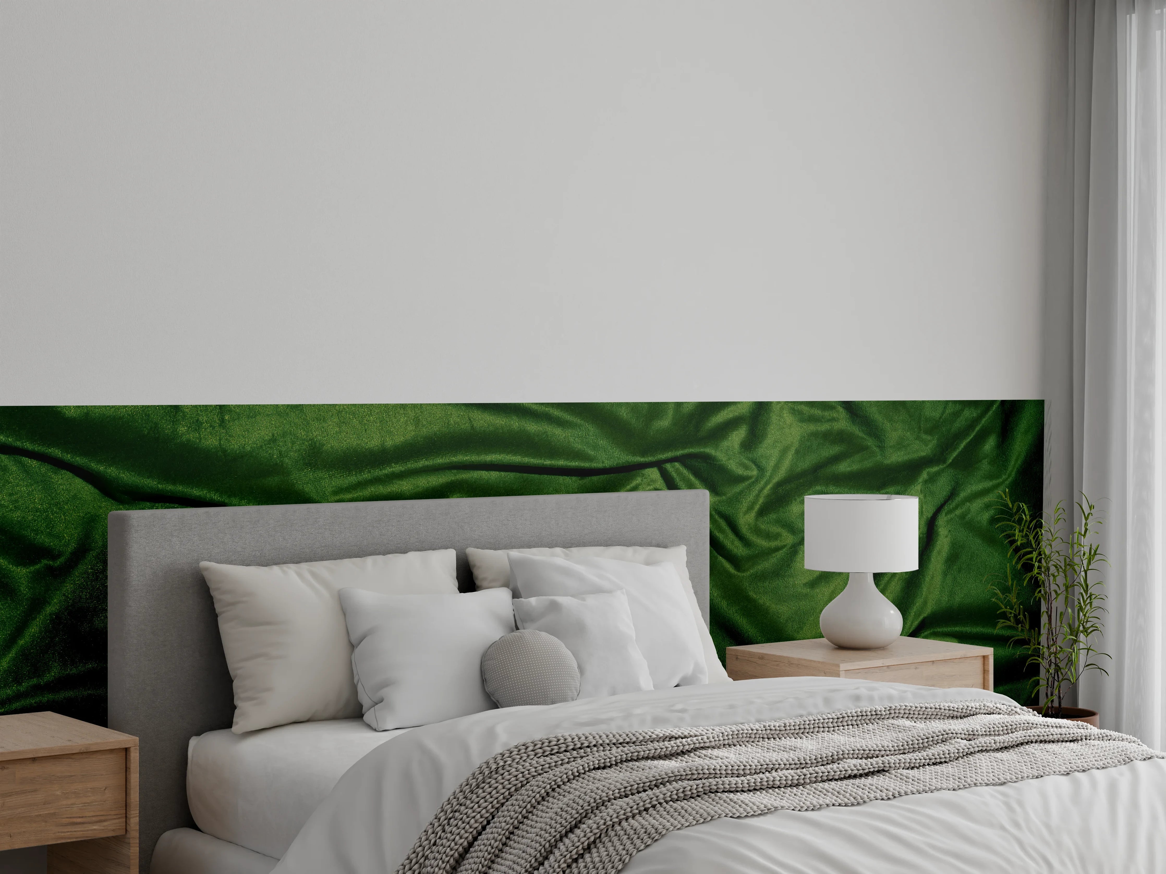 Wandverkleidung Schlafzimmer - Grüner Seidenstoff Hintergrund