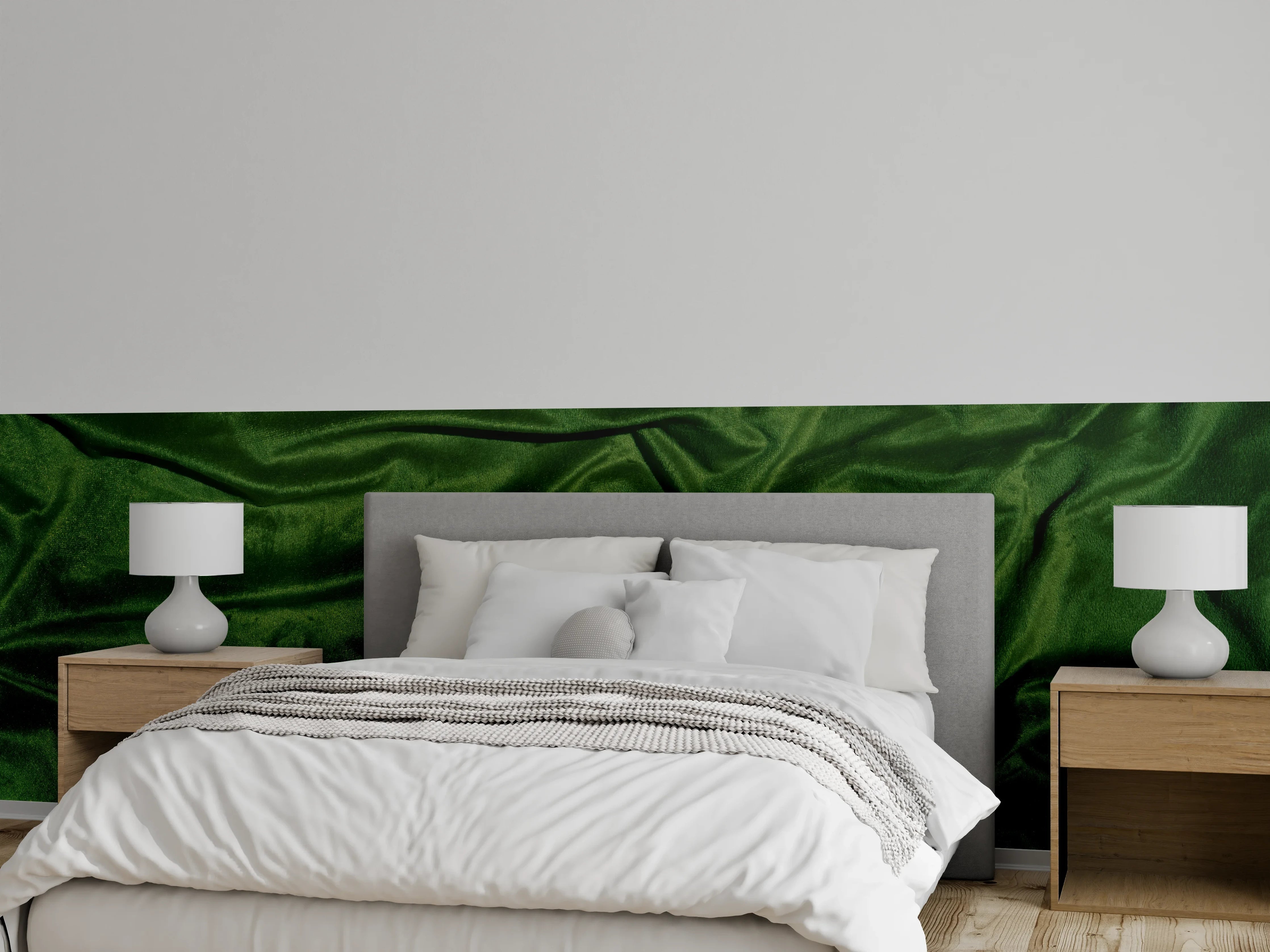 Wandverkleidung Schlafzimmer - Grüner Seidenstoff Hintergrund