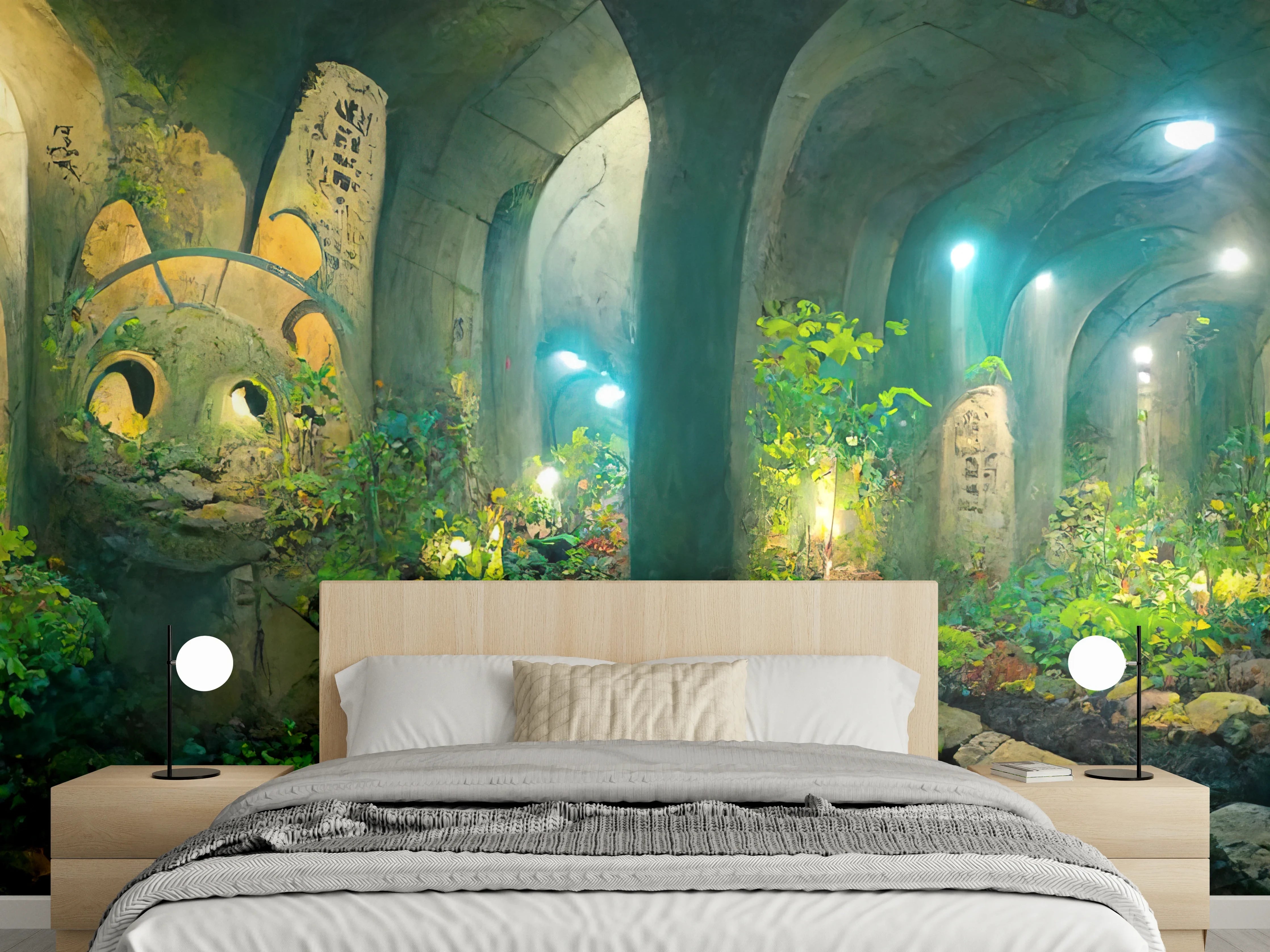 Wandverkleidung Schlafzimmer - Grüner Wald im Tunnel