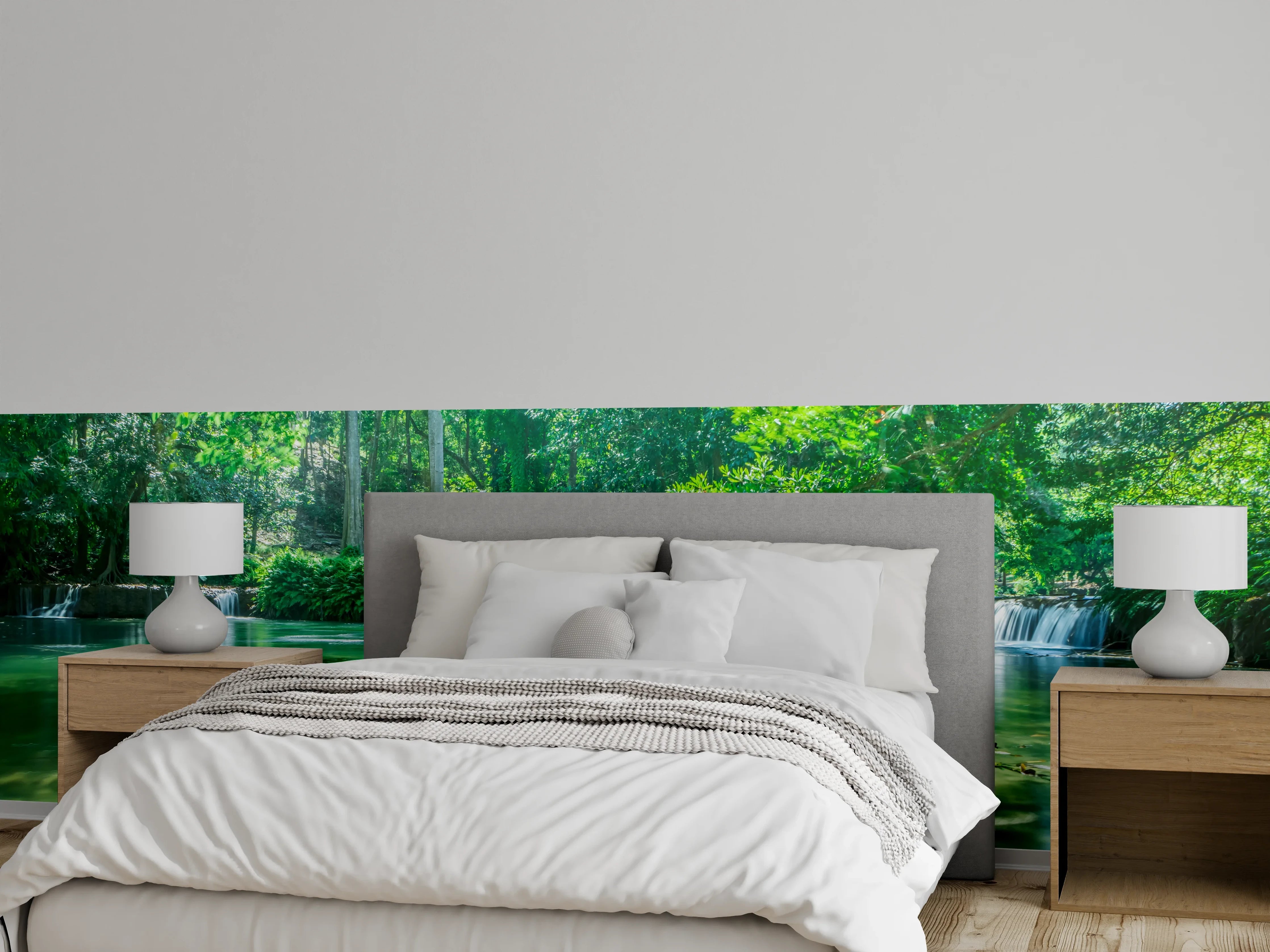 Wandverkleidung Schlafzimmer - Grüner Waldwasserfall Naturmotivation