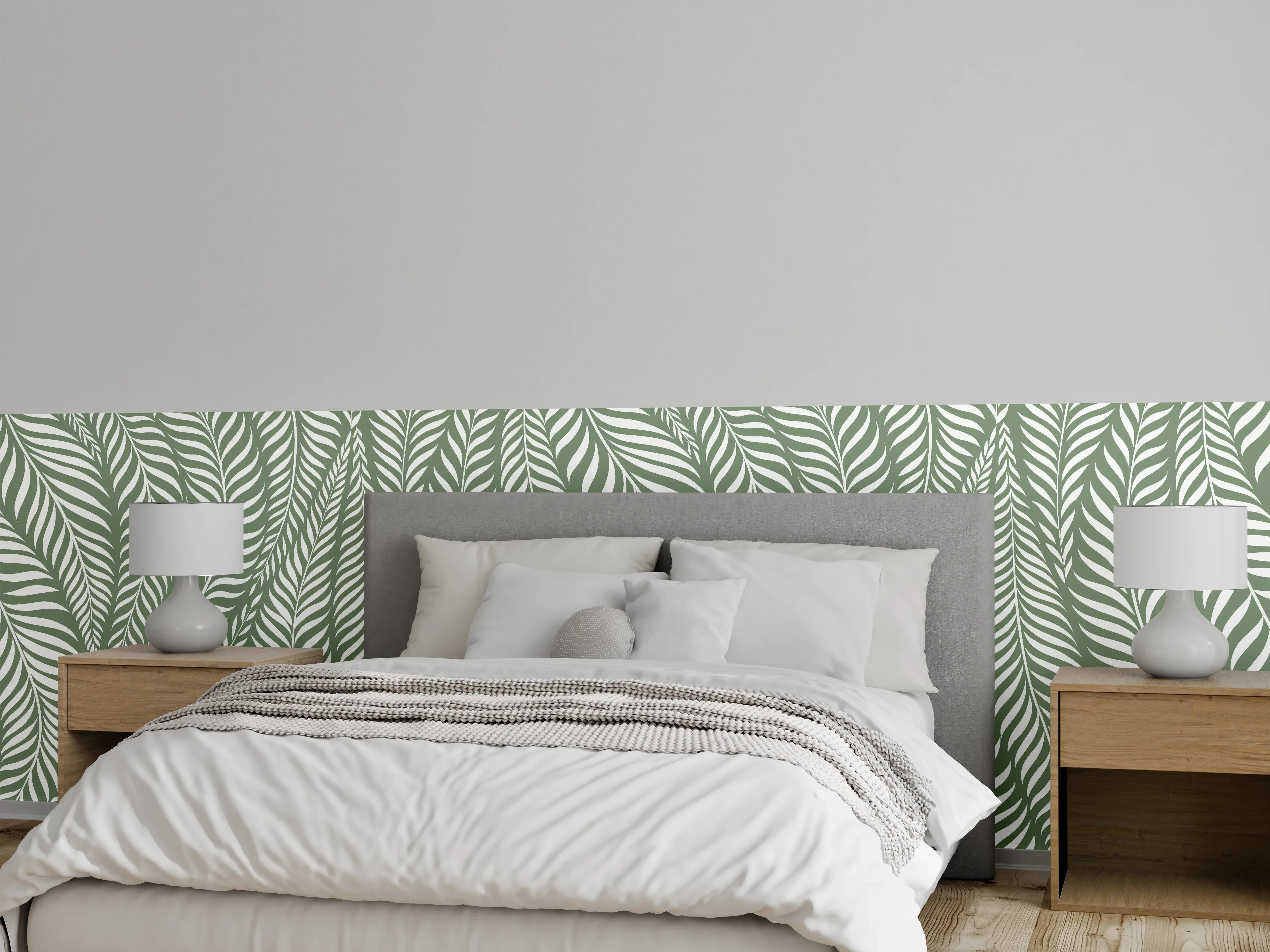 Wandverkleidung Schlafzimmer - Grünes Blattmuster in Zickzack-Design