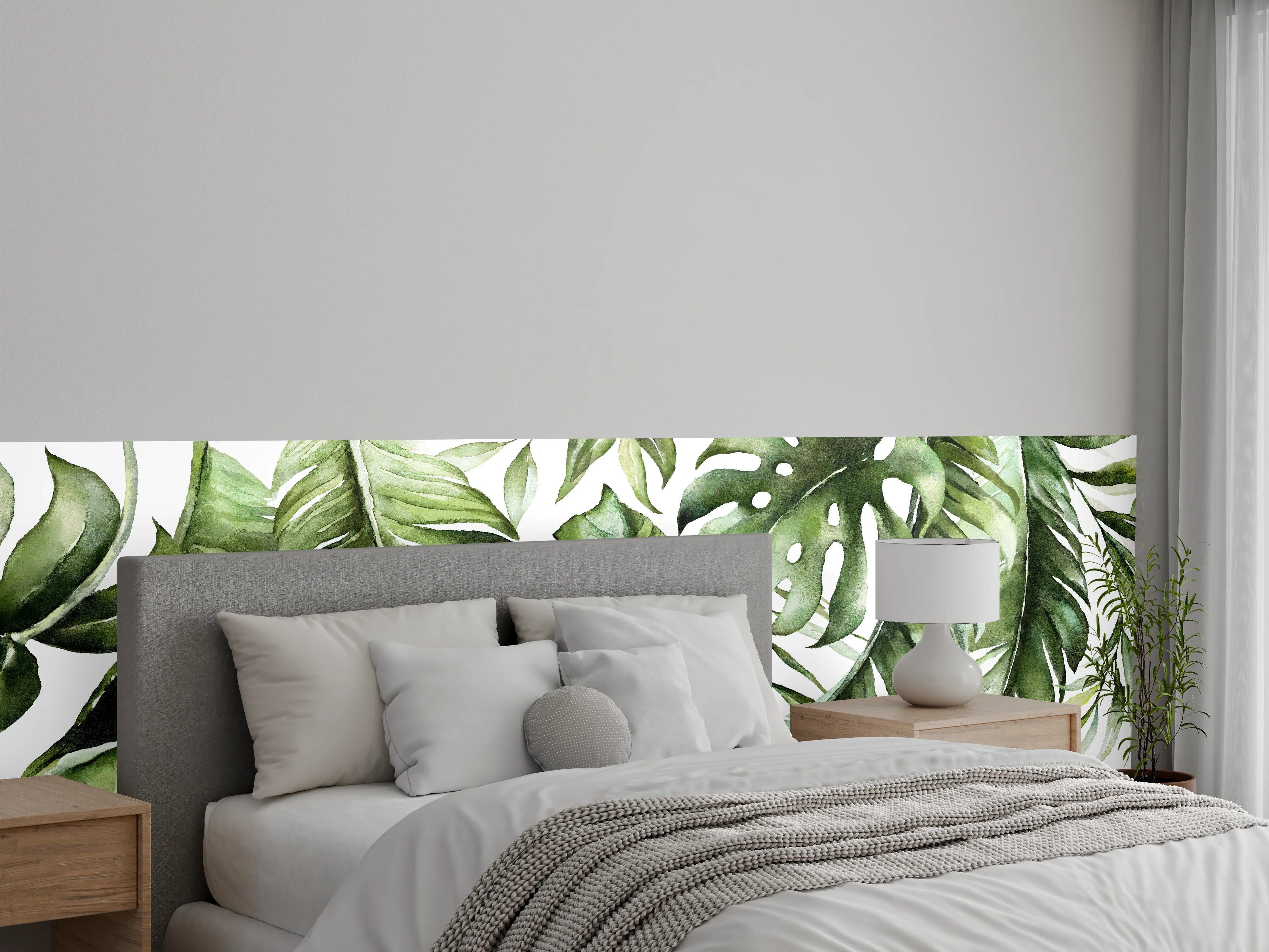 Wandverkleidung Schlafzimmer - Grünes Dschungelblatt-Design mit lebendiger Blättervielfalt