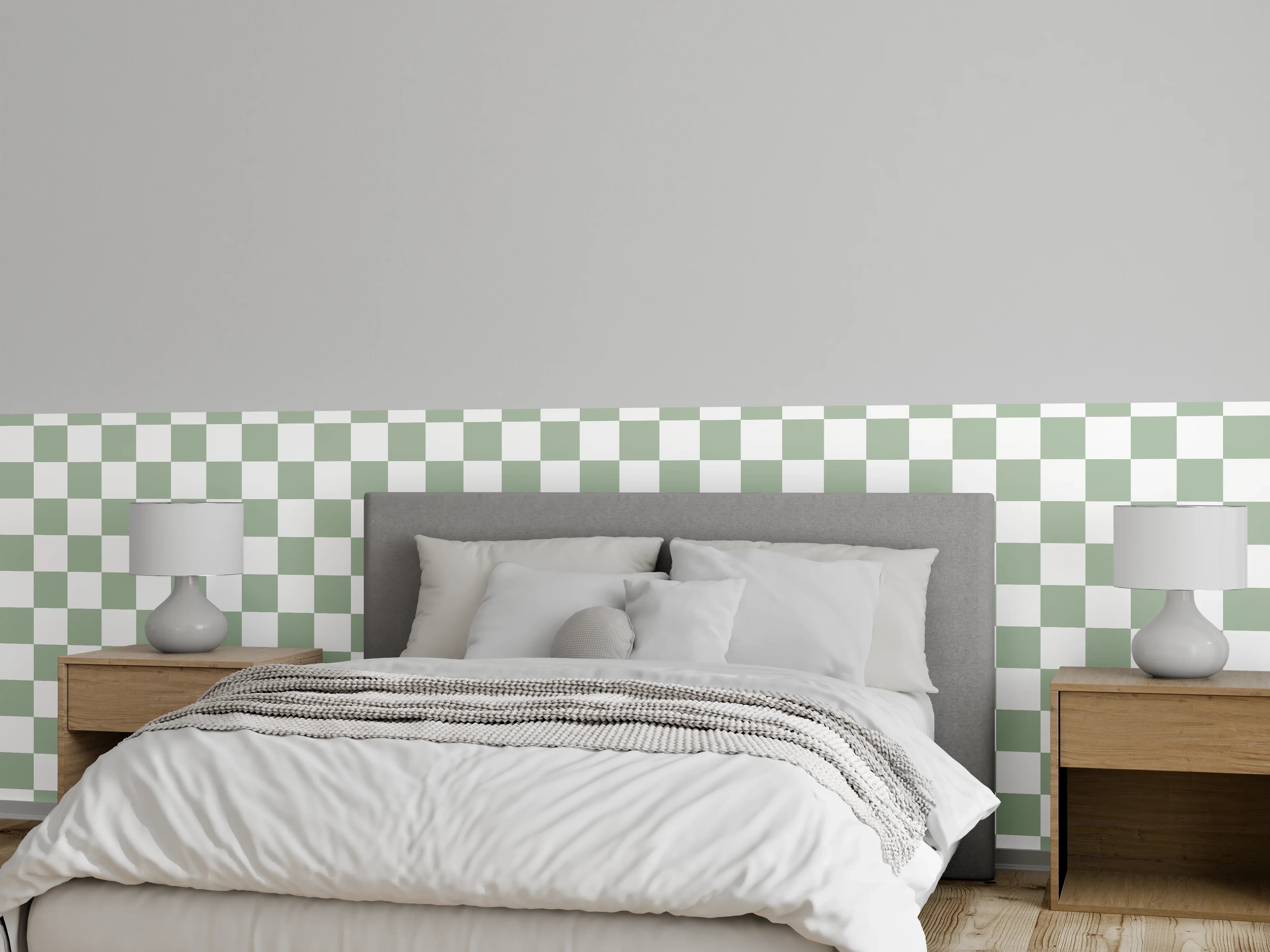 Wandverkleidung Schlafzimmer - Grünes Schachbrettmuster minimalistisch modern