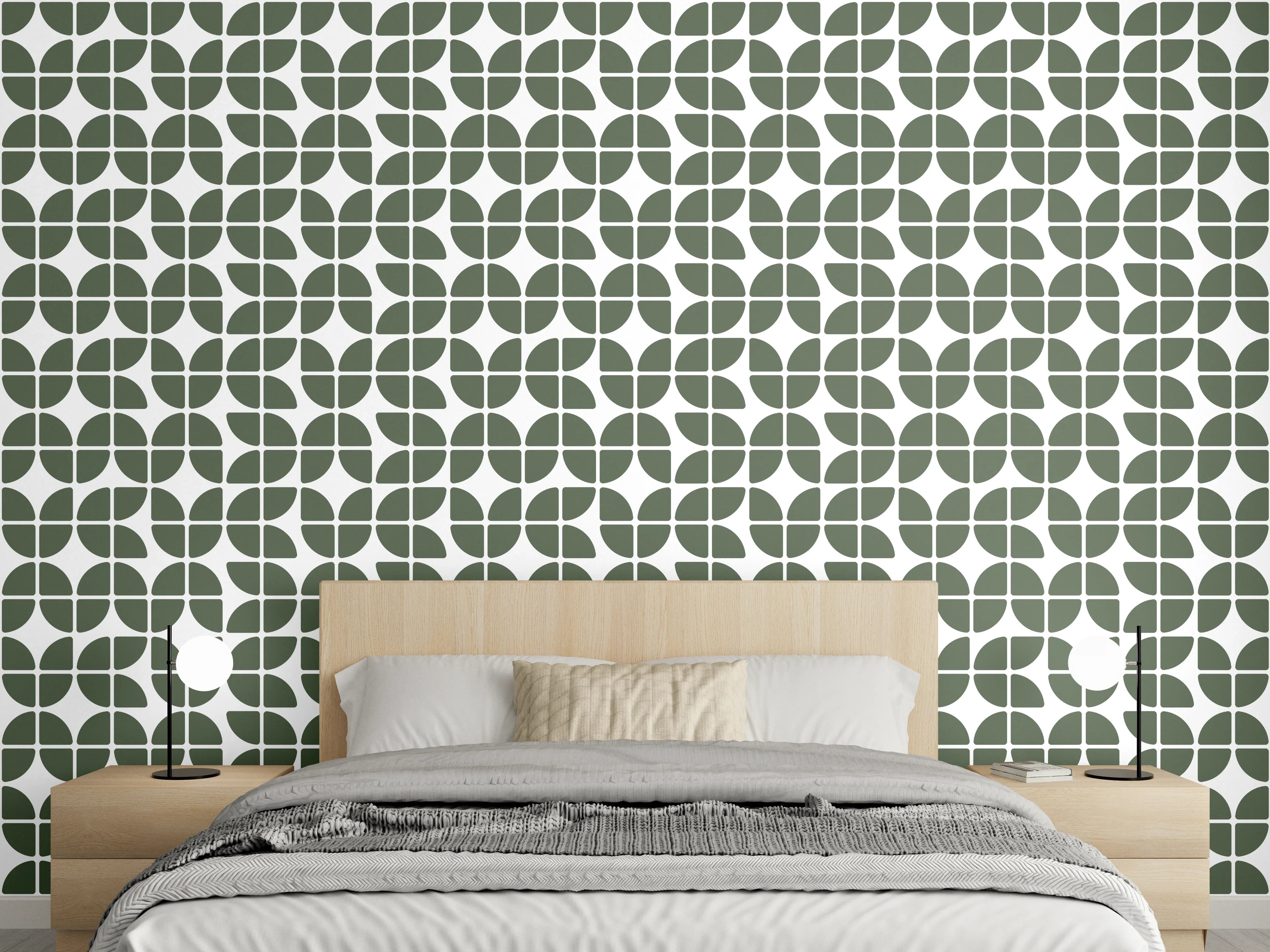 Wandverkleidung Schlafzimmer - Grünes geometrisches Fliesenmuster