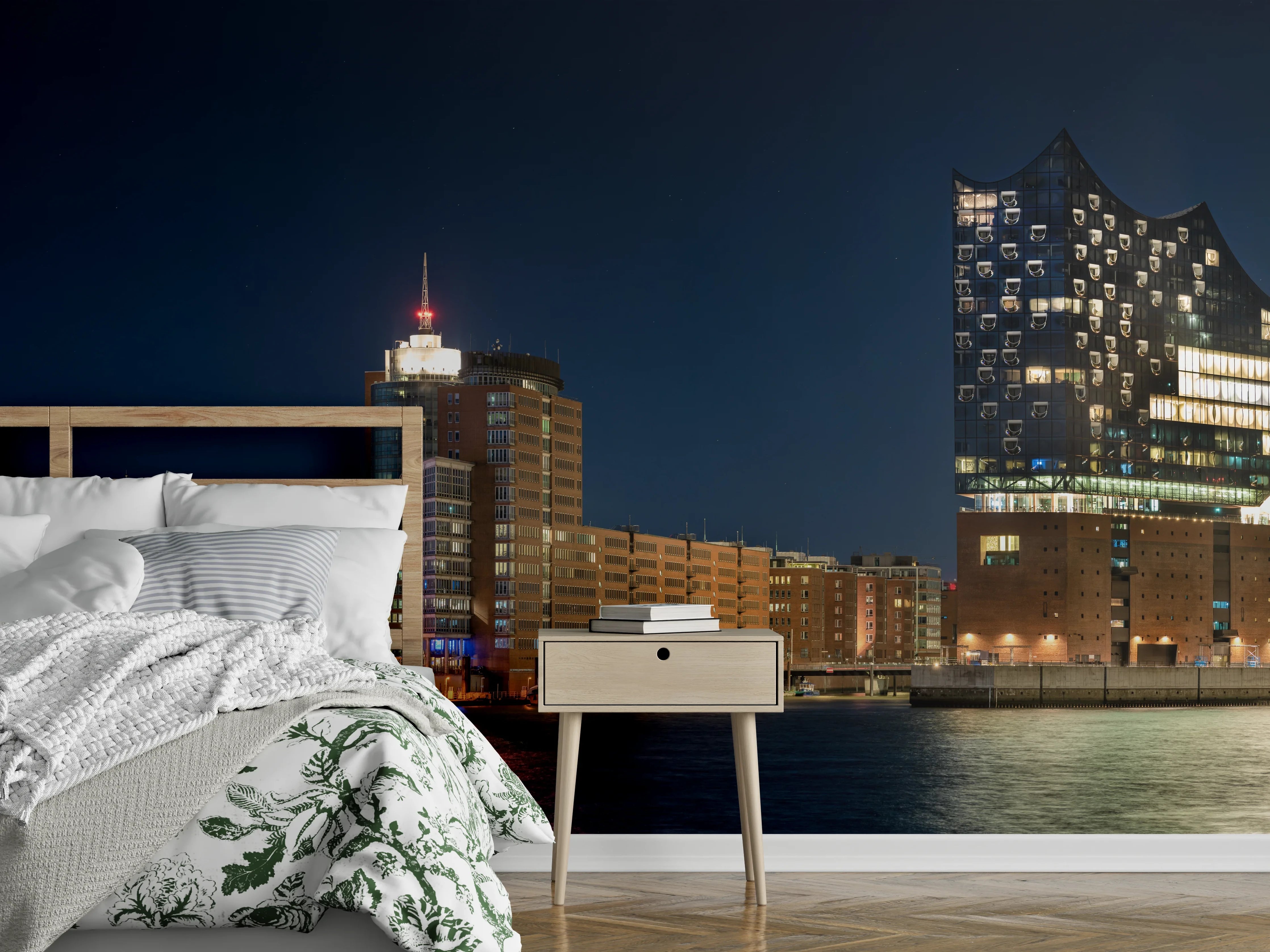 Wandverkleidung Schlafzimmer - Hamburg bei Nacht