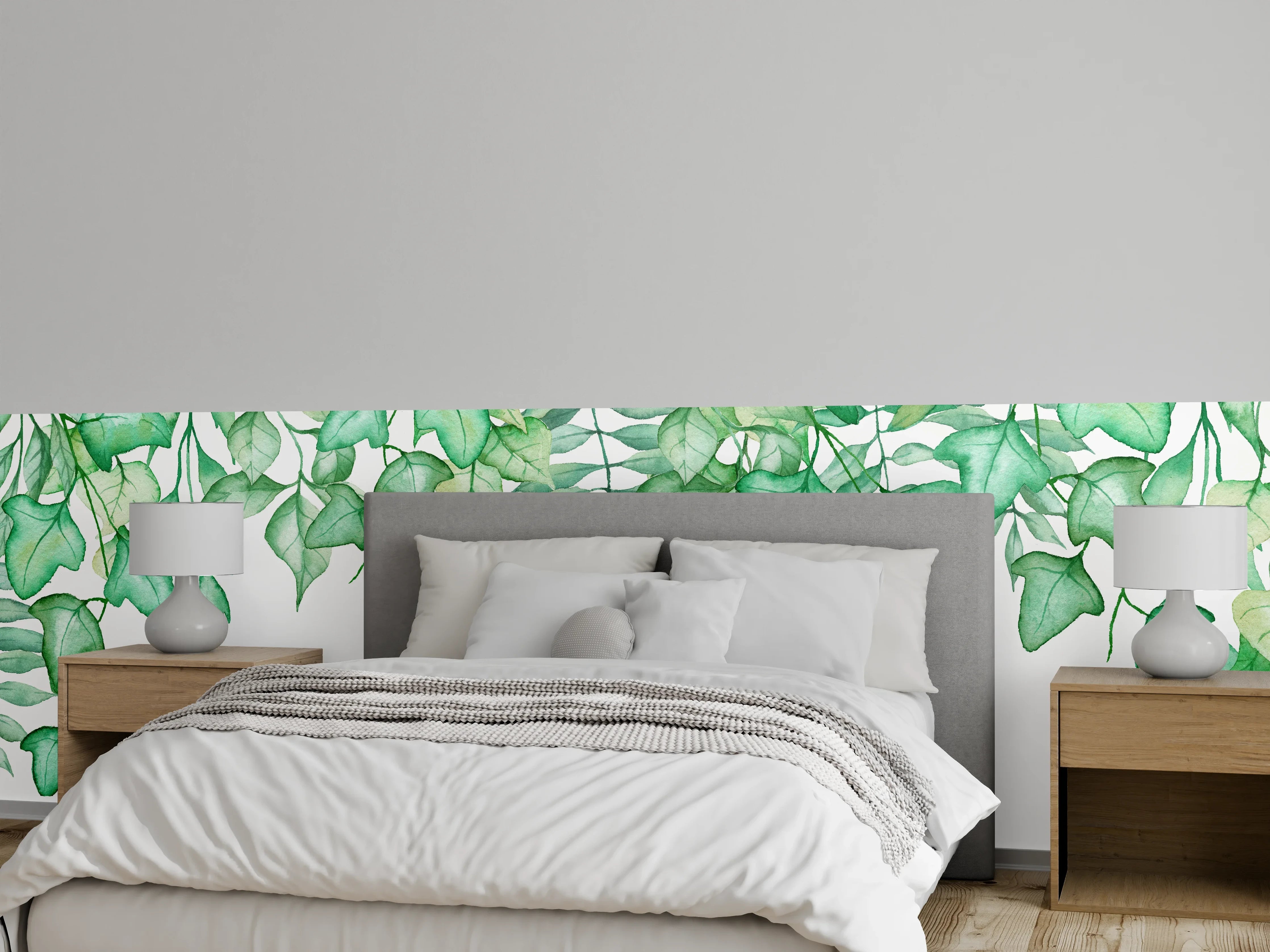 Wandverkleidung Schlafzimmer - Handgezeichneten Aquarellblättern und Efeu