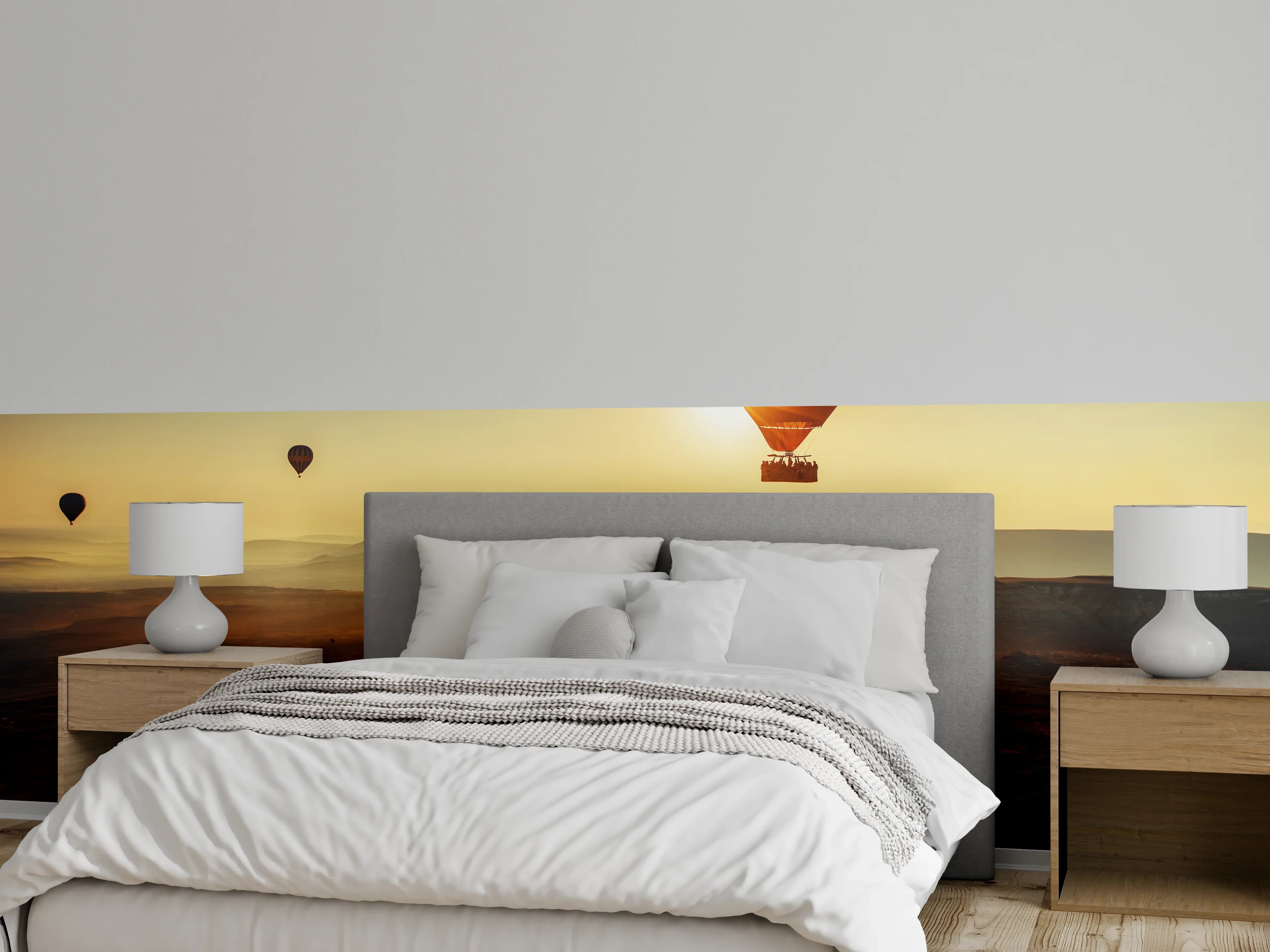Wandverkleidung Schlafzimmer - Heißluftballons Sonnenaufgang Landschaft