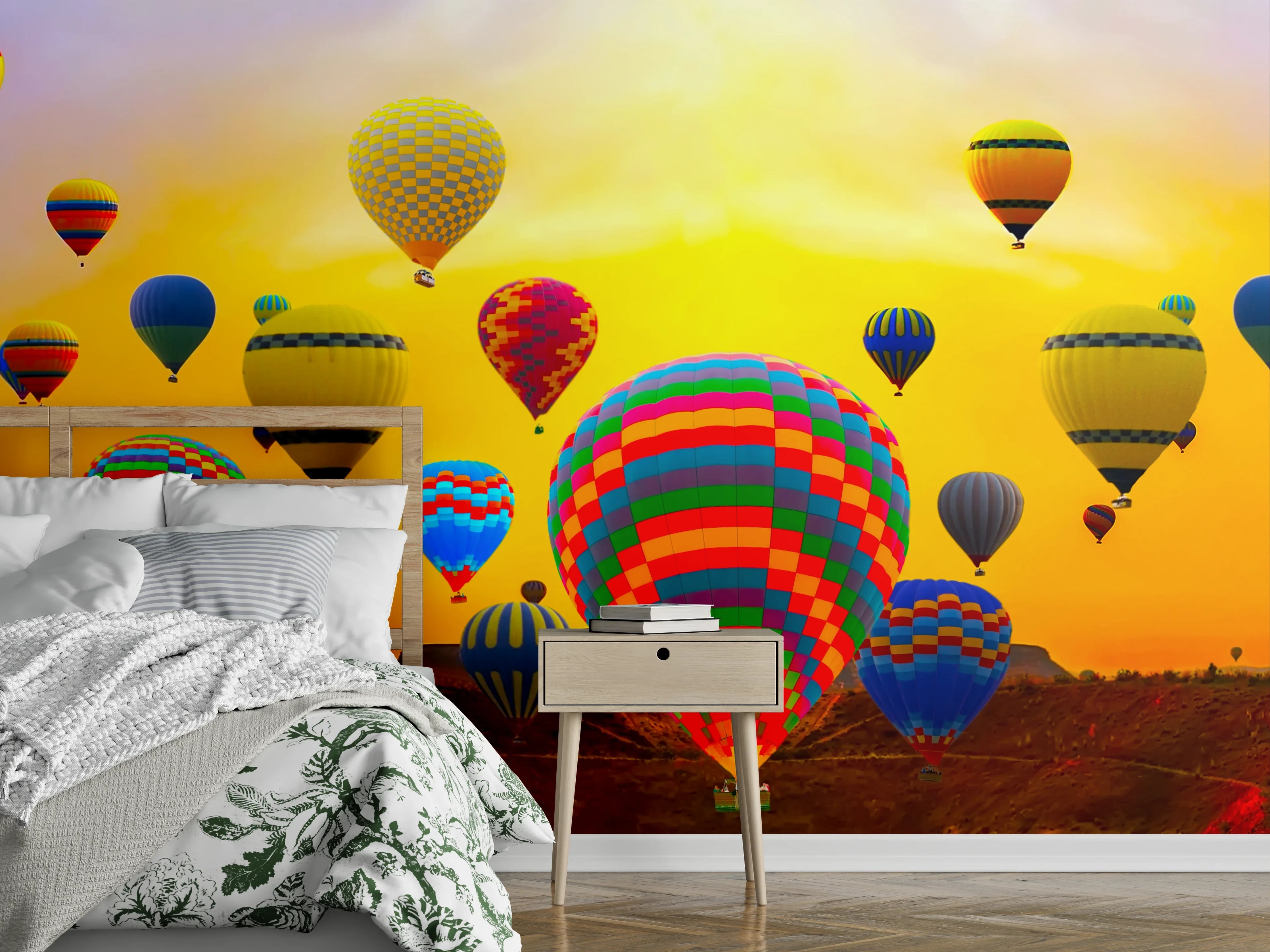 Wandverkleidung Schlafzimmer - Heißluftballons vor Sonnenaufgang