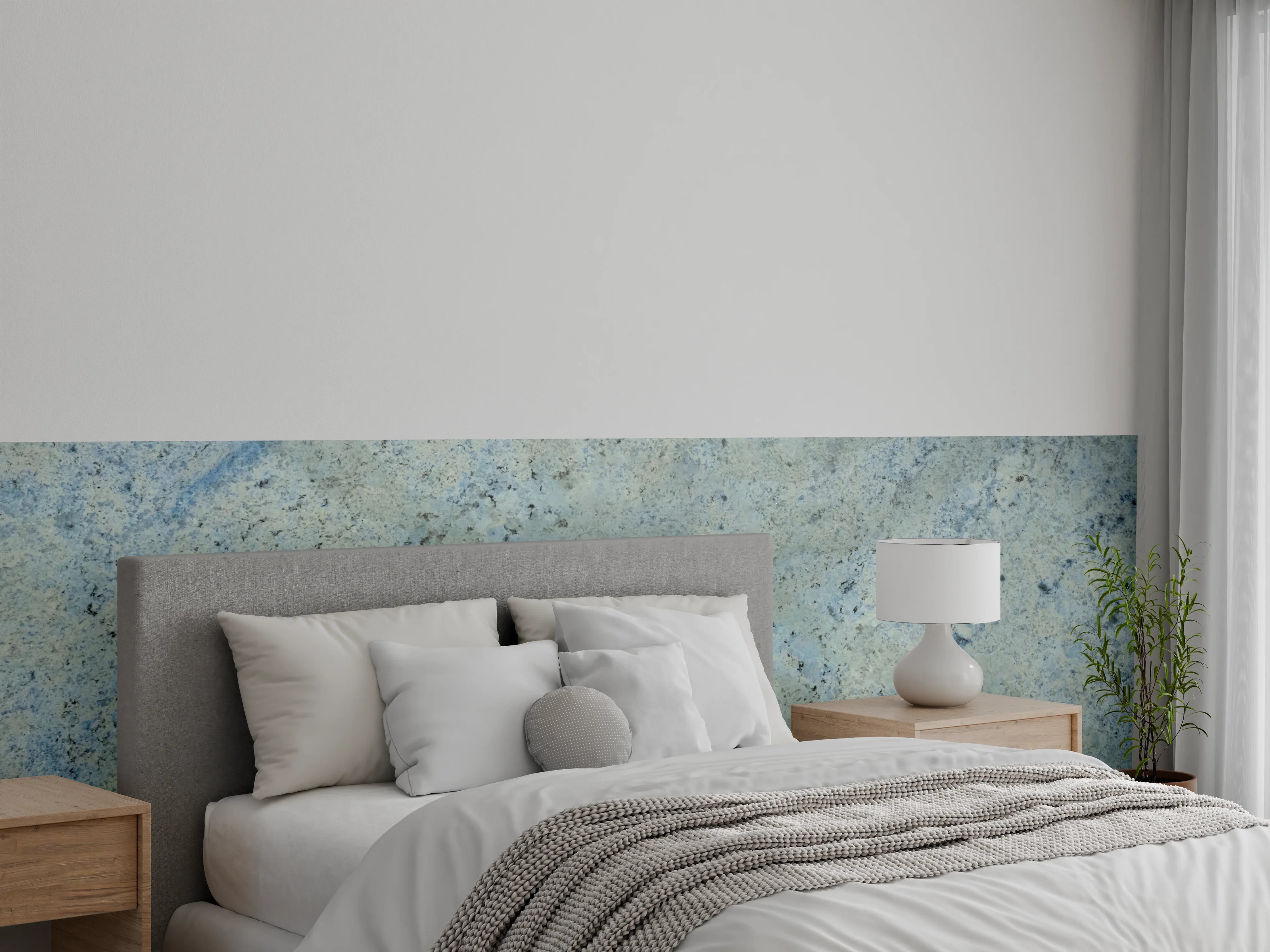 Wandverkleidung Schlafzimmer - Hellblauer Granit mit natürlicher Struktur