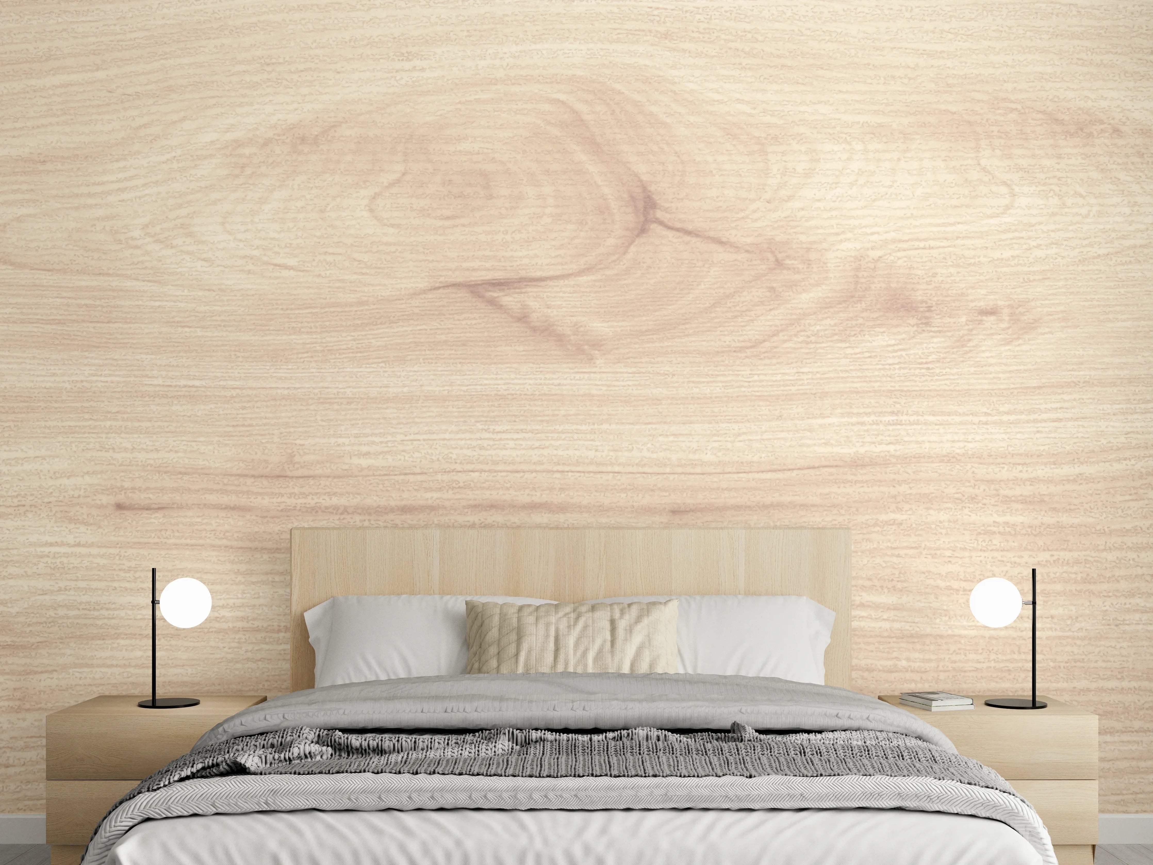 Wandverkleidung Schlafzimmer - Helle Grautöne mit Maserung