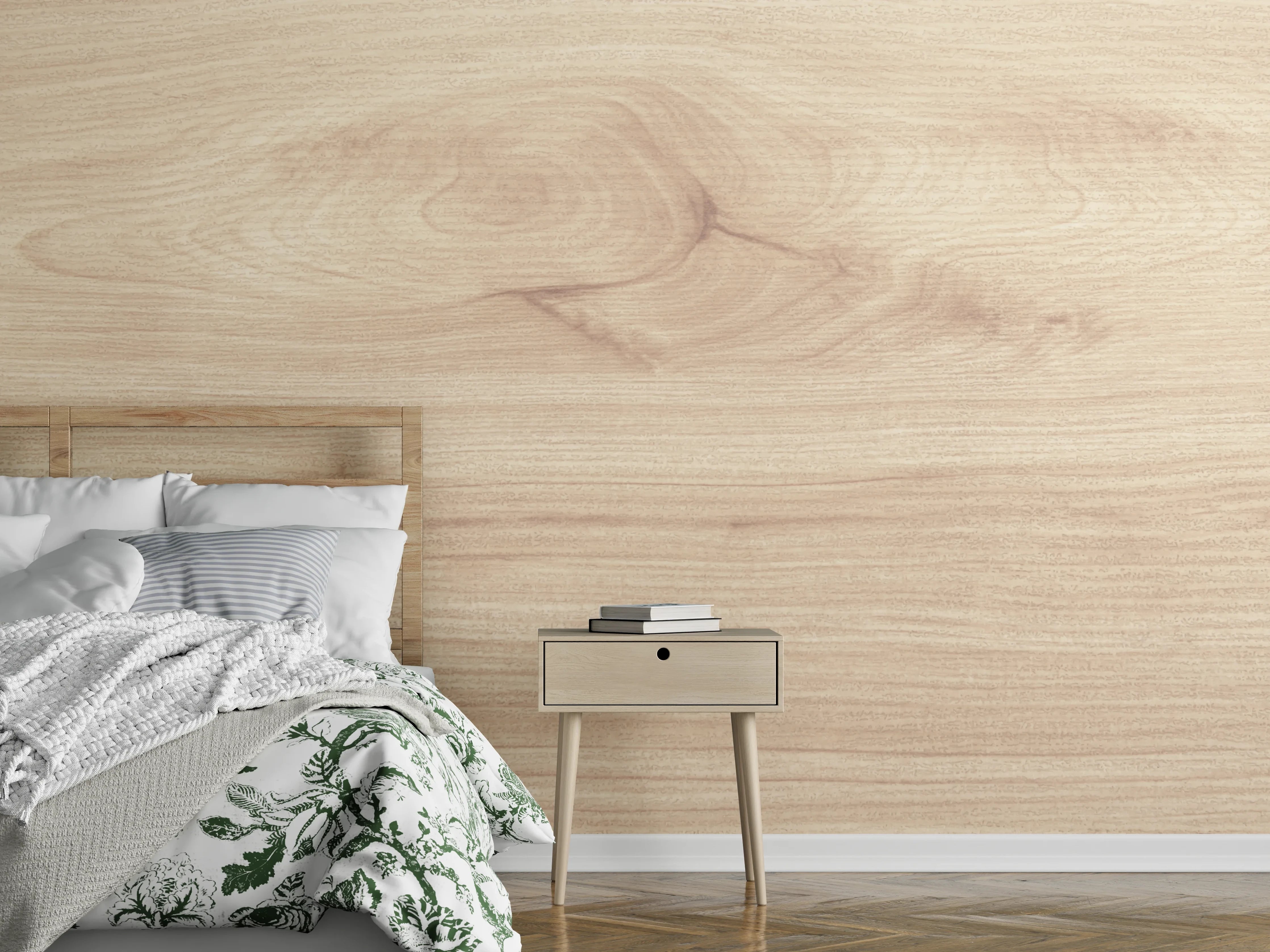 Wandverkleidung Schlafzimmer - Helle Grautöne mit Maserung