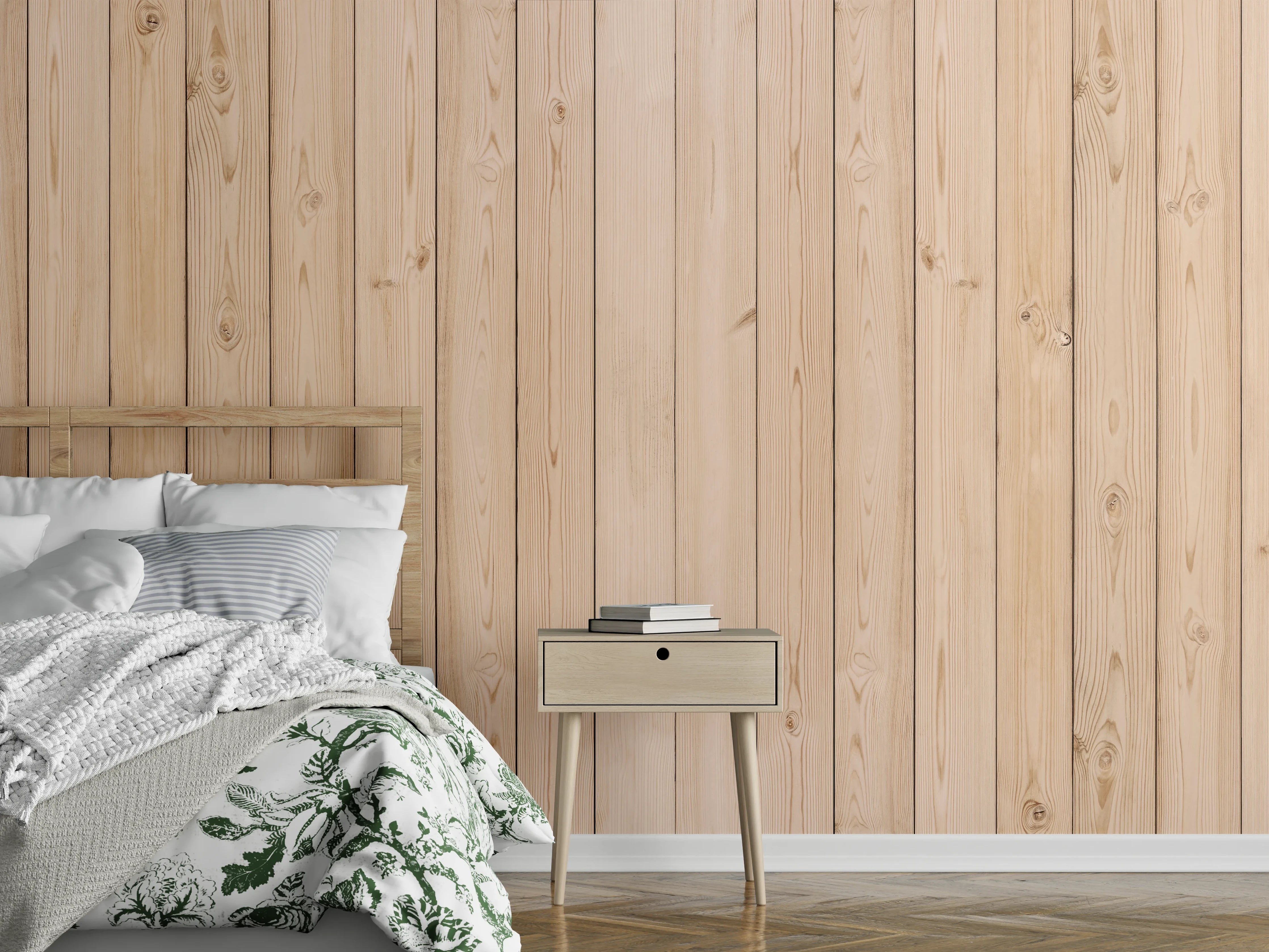 Wandverkleidung Schlafzimmer - Helle Holzplanken