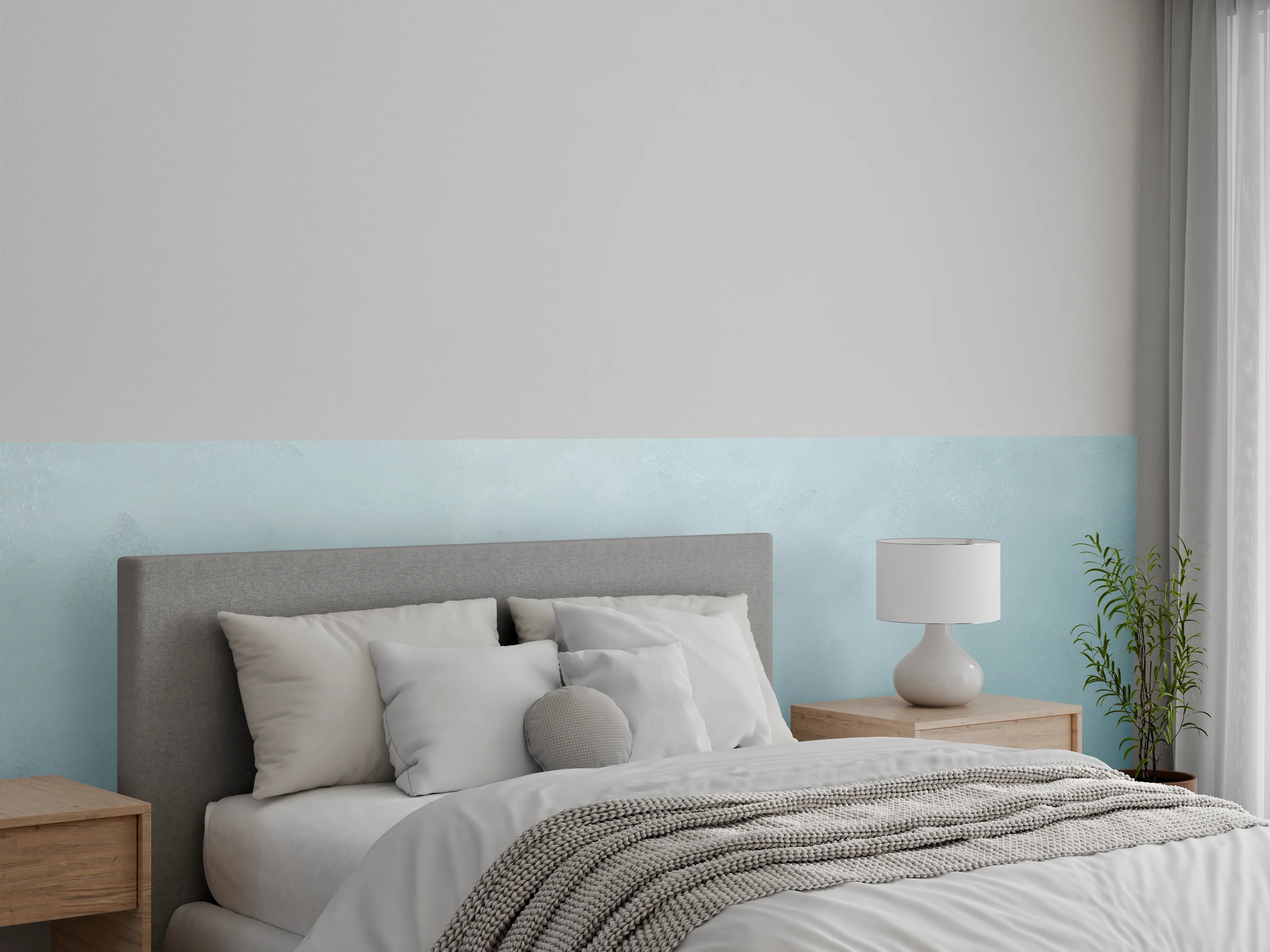 Wandverkleidung Schlafzimmer - Helle Marmor-Optik Wandgestaltung Grau Weiß