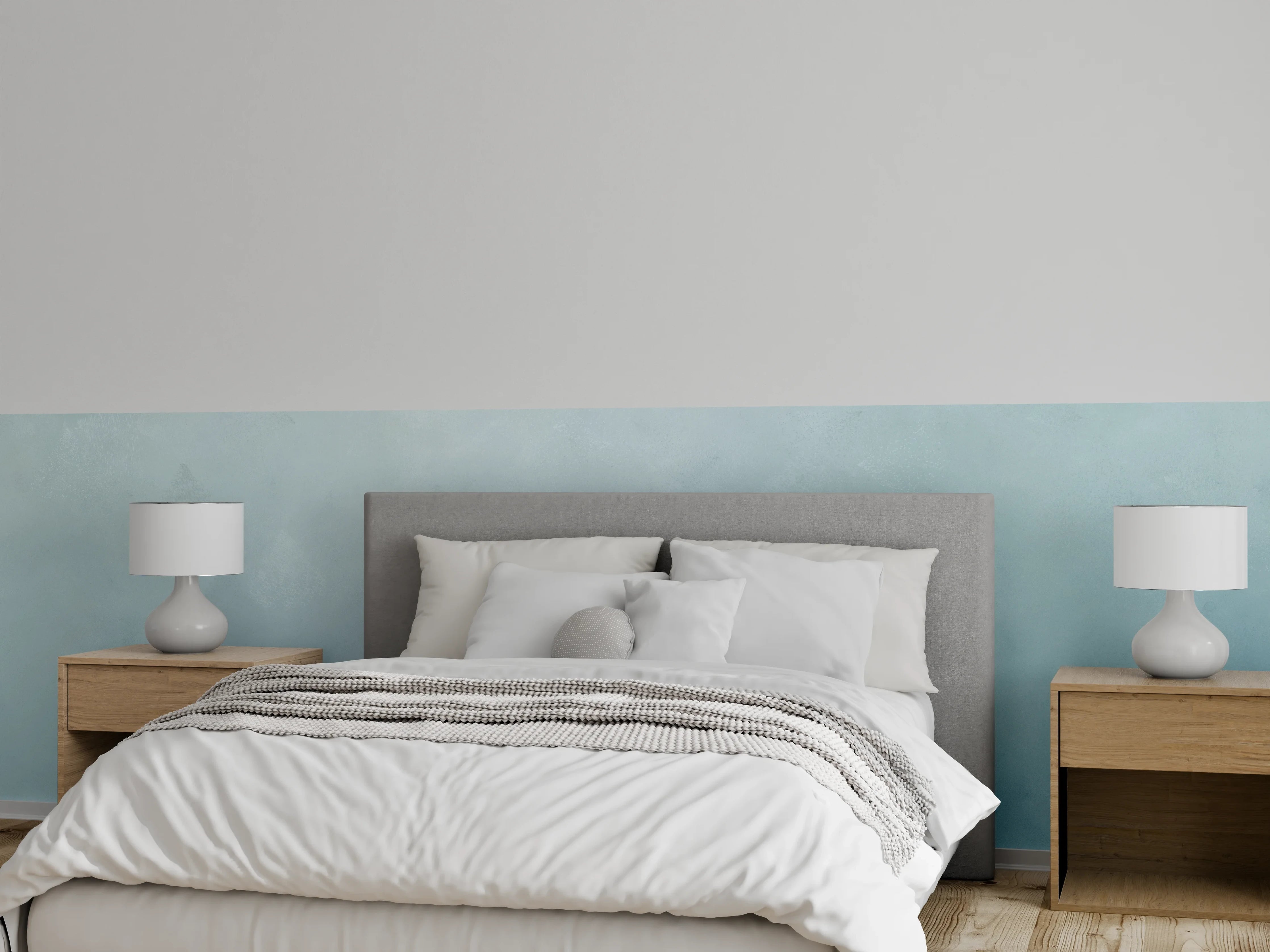 Wandverkleidung Schlafzimmer - Helle Marmor-Optik Wandgestaltung Grau Weiß