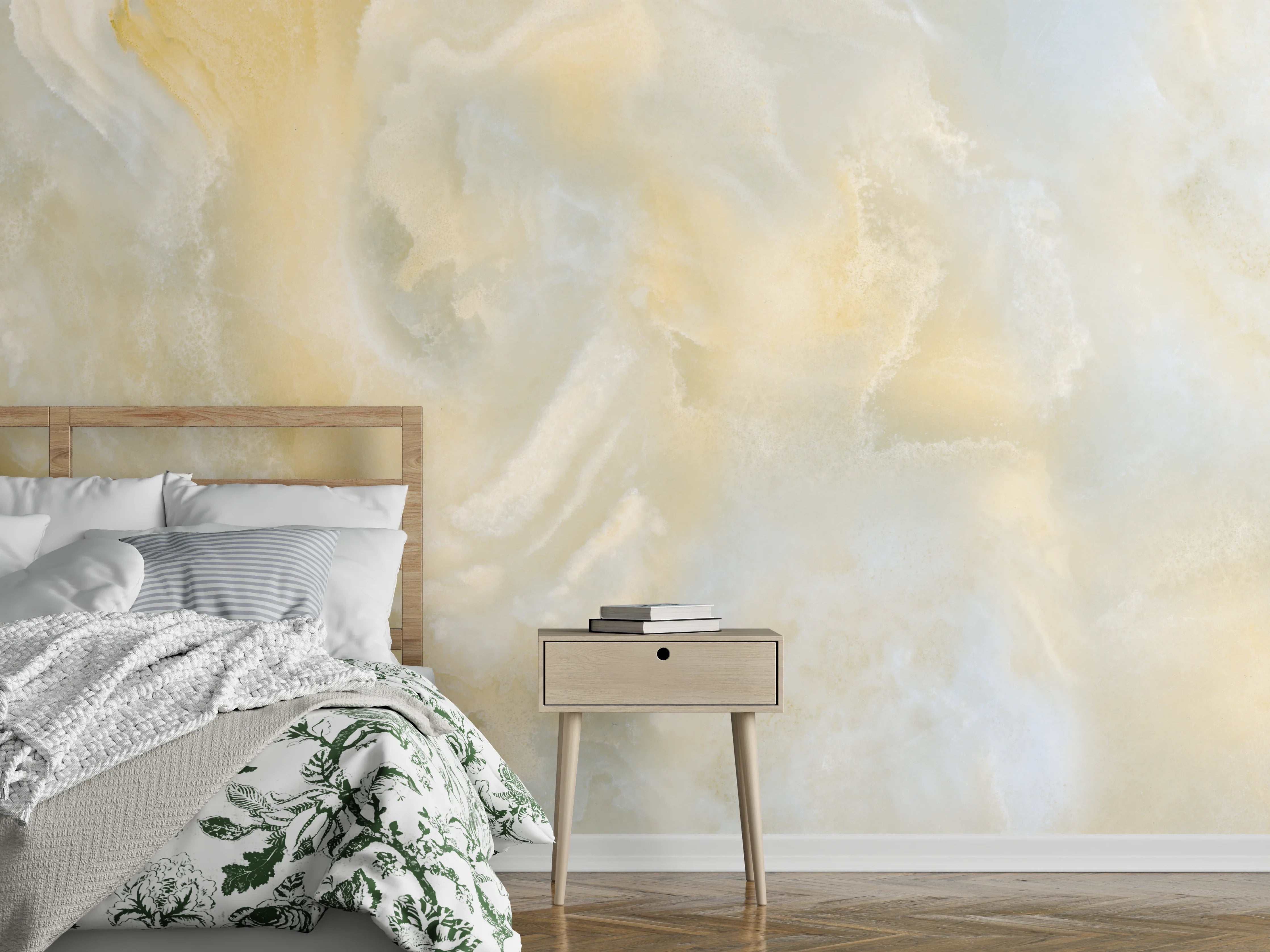 Wandverkleidung Schlafzimmer - Helle Marmoroptik Wandgestaltung