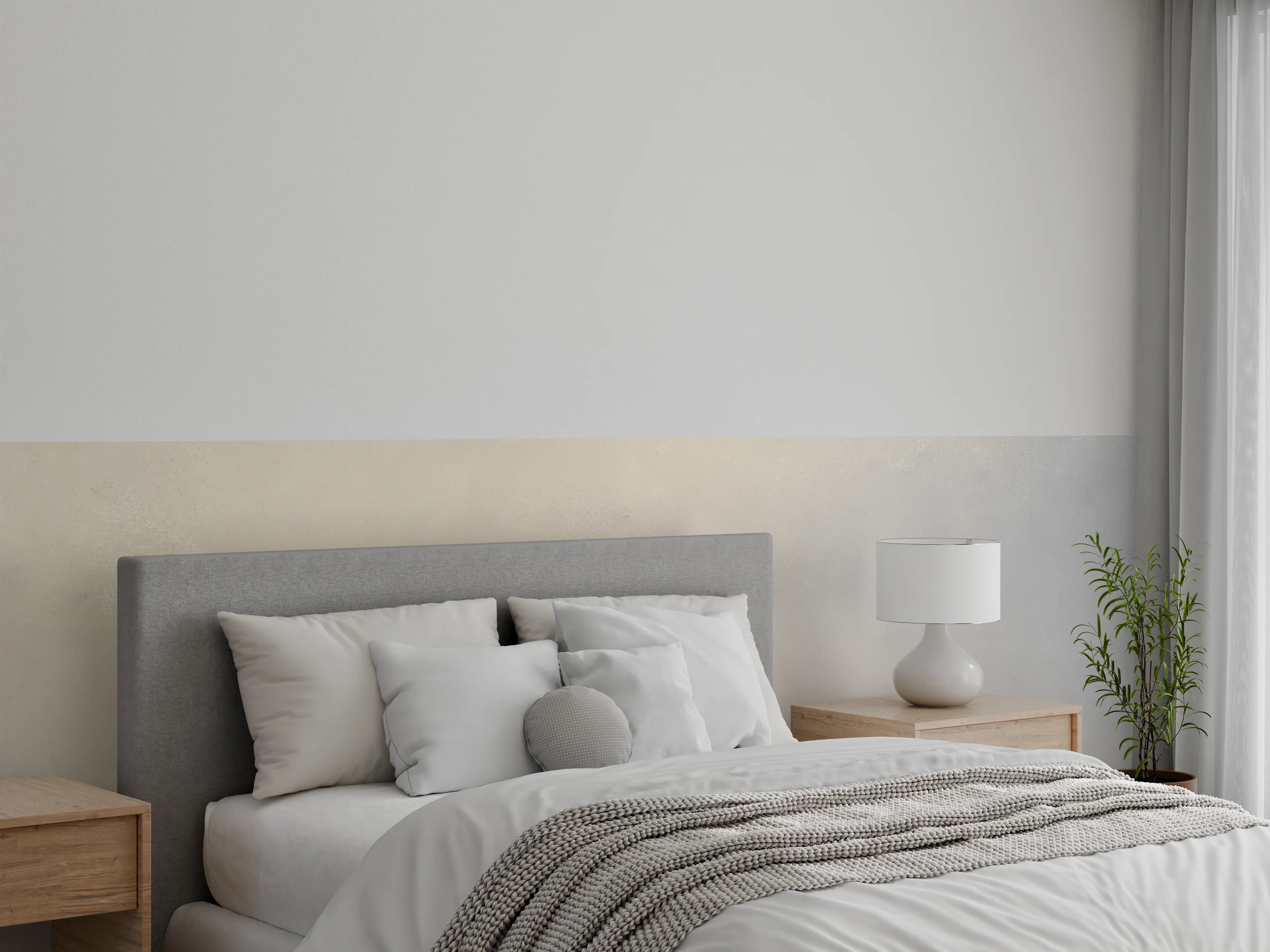 Wandverkleidung Schlafzimmer - Helle Wandgestaltung mit Weiß und Grau