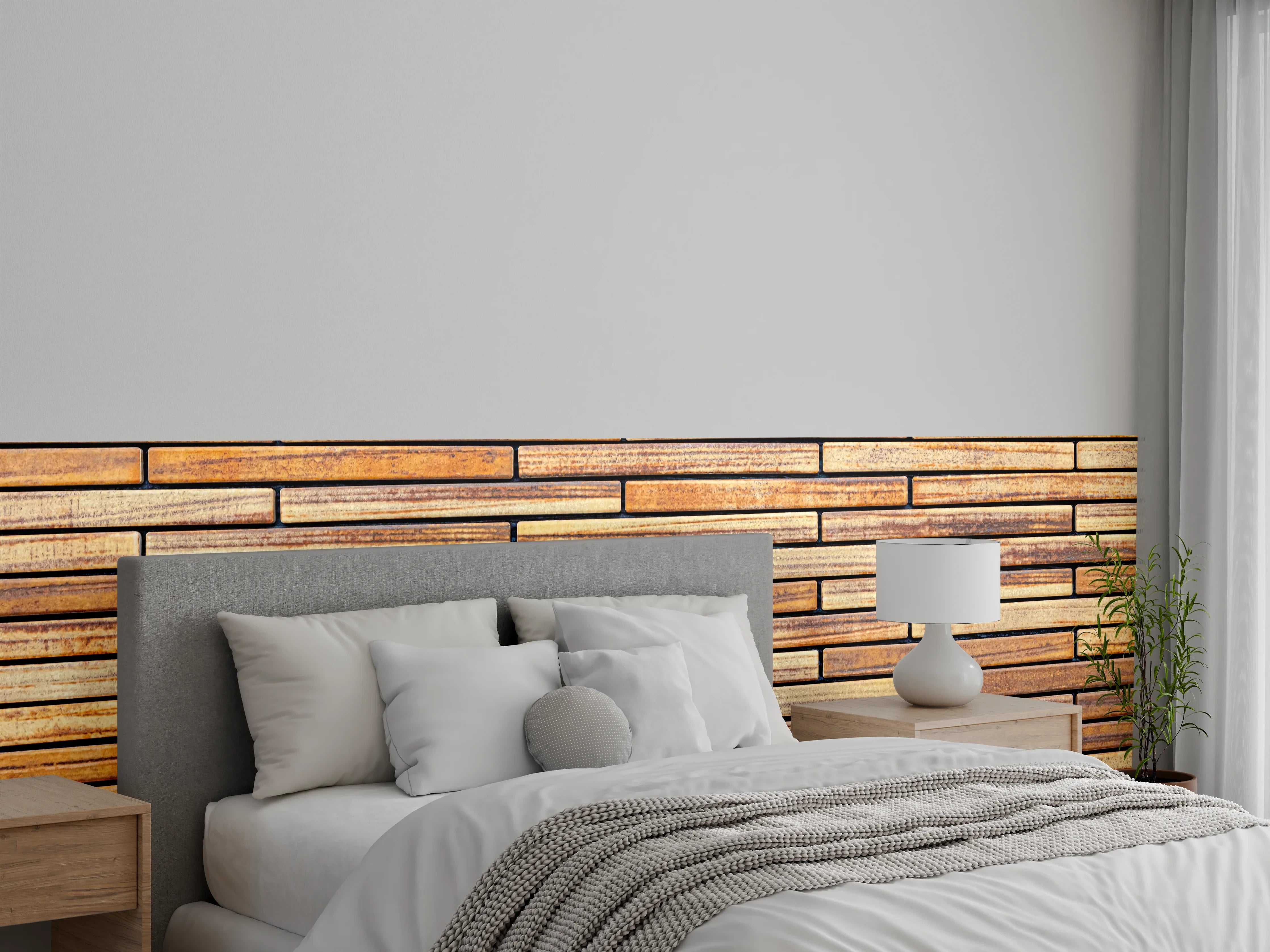 Wandverkleidung Schlafzimmer - Helle Ziegelmauer in warmen Tönen