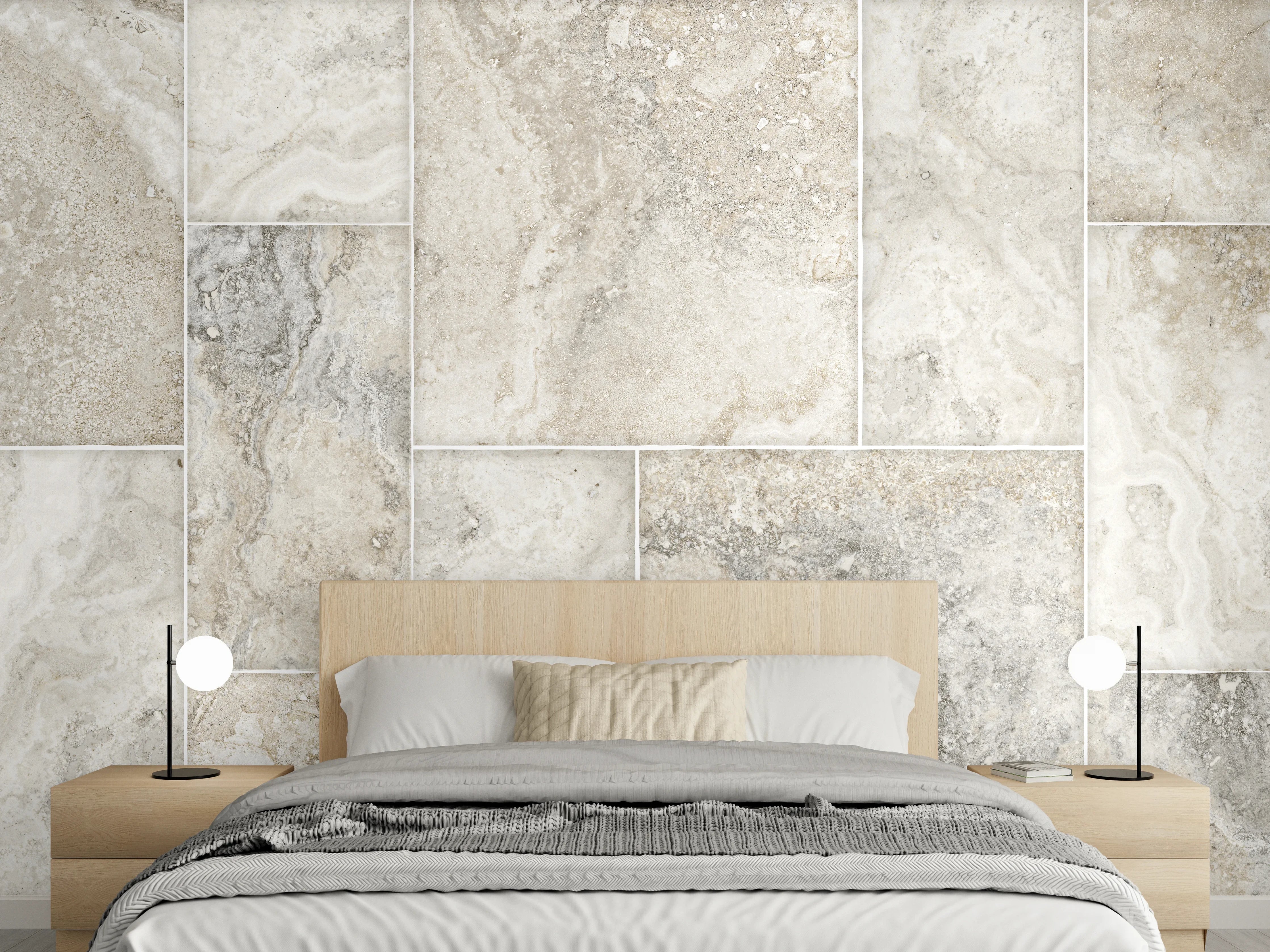 Wandverkleidung Schlafzimmer - Helles Fliesenmuster - Marmor