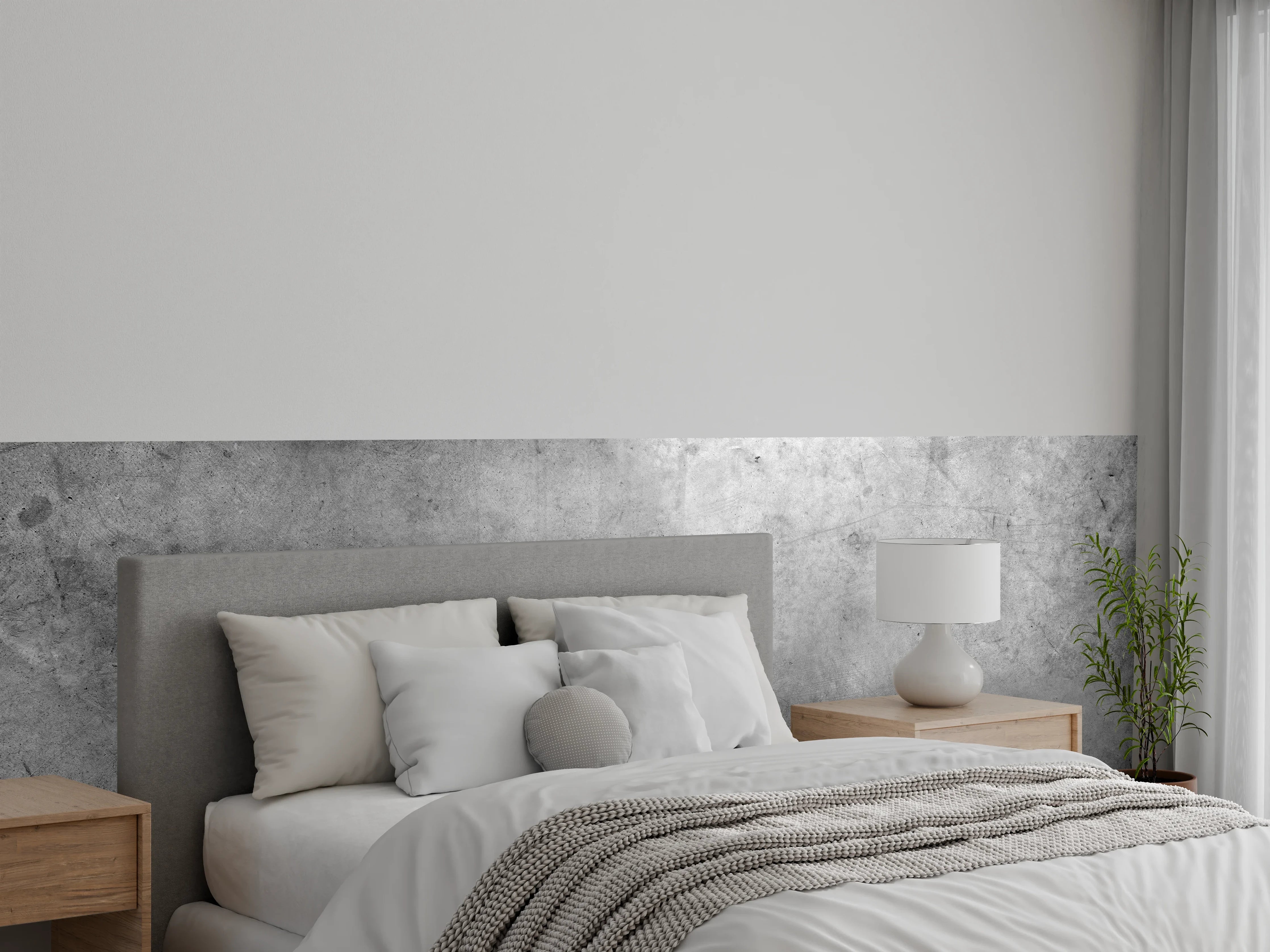 Wandverkleidung Schlafzimmer - Helles Grau mit Weißakzenten