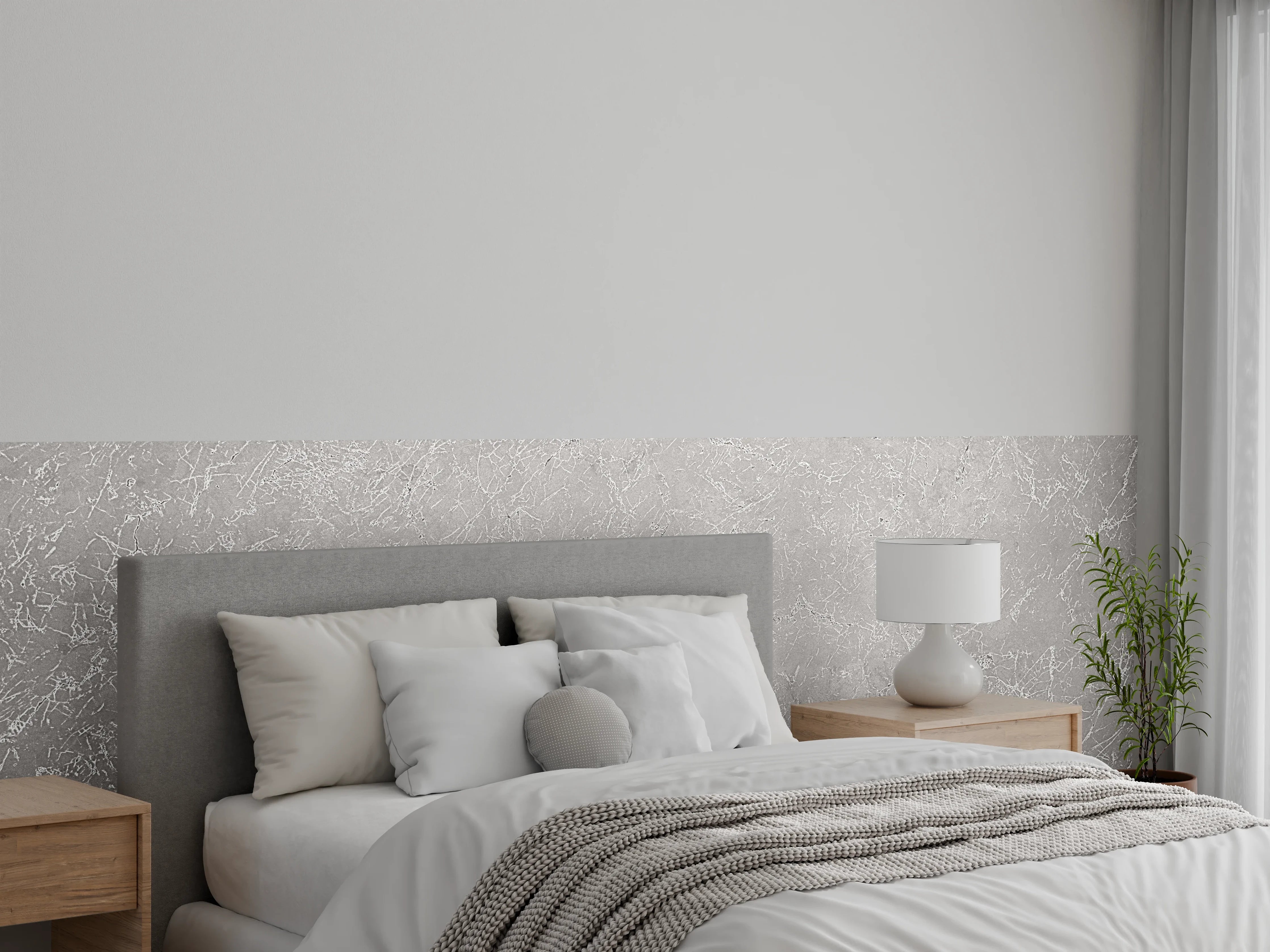 Wandverkleidung Schlafzimmer - Helles Grau mit weißen Akzenten