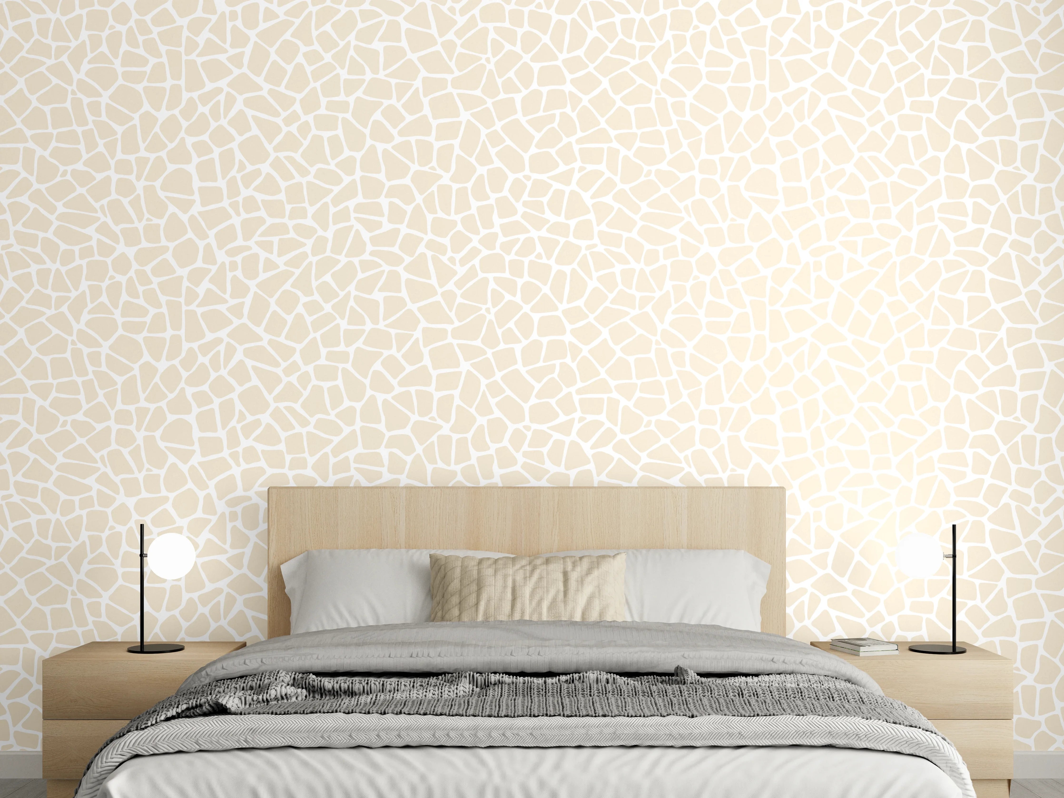 Wandverkleidung Schlafzimmer - Helles Kaleidoskop-Design in Beige