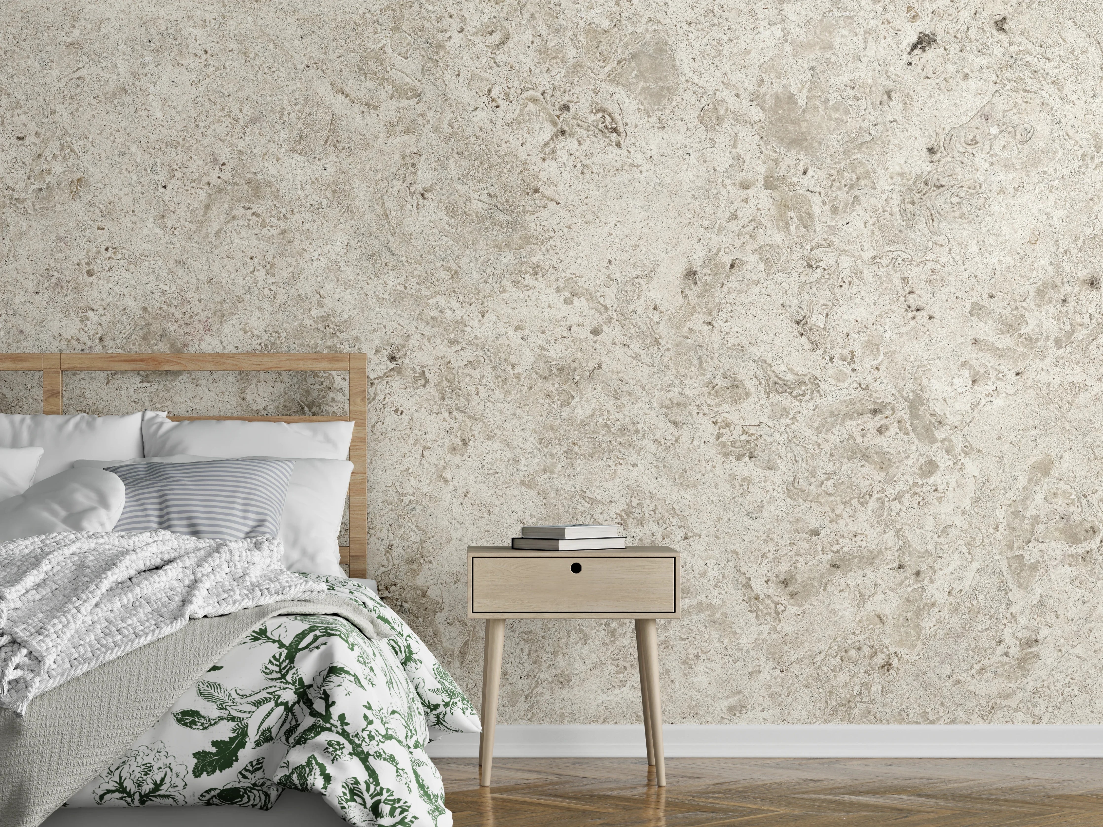 Wandverkleidung Schlafzimmer - Helles Steinmuster mit natürlicher Textur