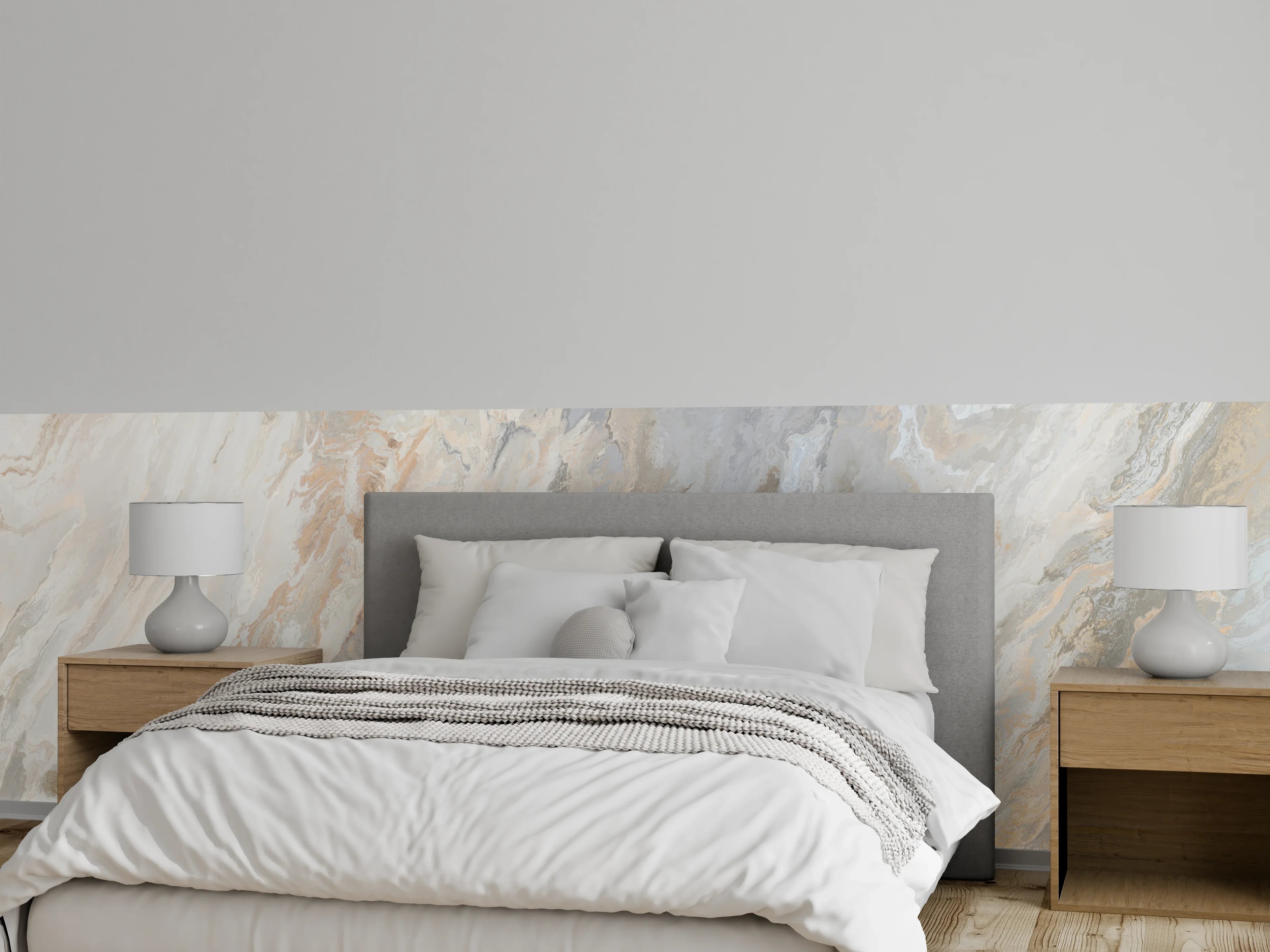 Wandverkleidung Schlafzimmer - Hellgraue Marmoroptik