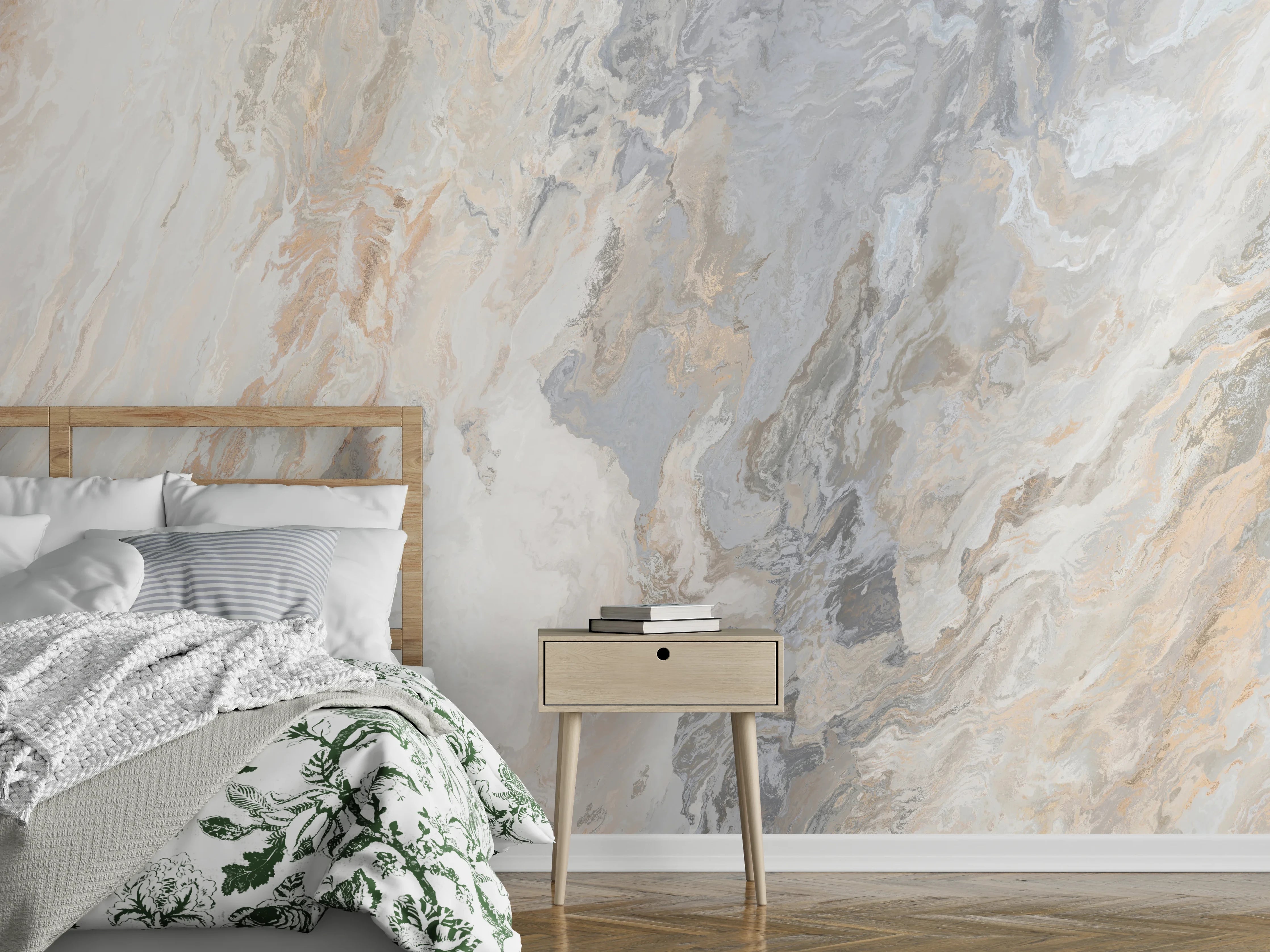 Wandverkleidung Schlafzimmer - Hellgraue Marmoroptik