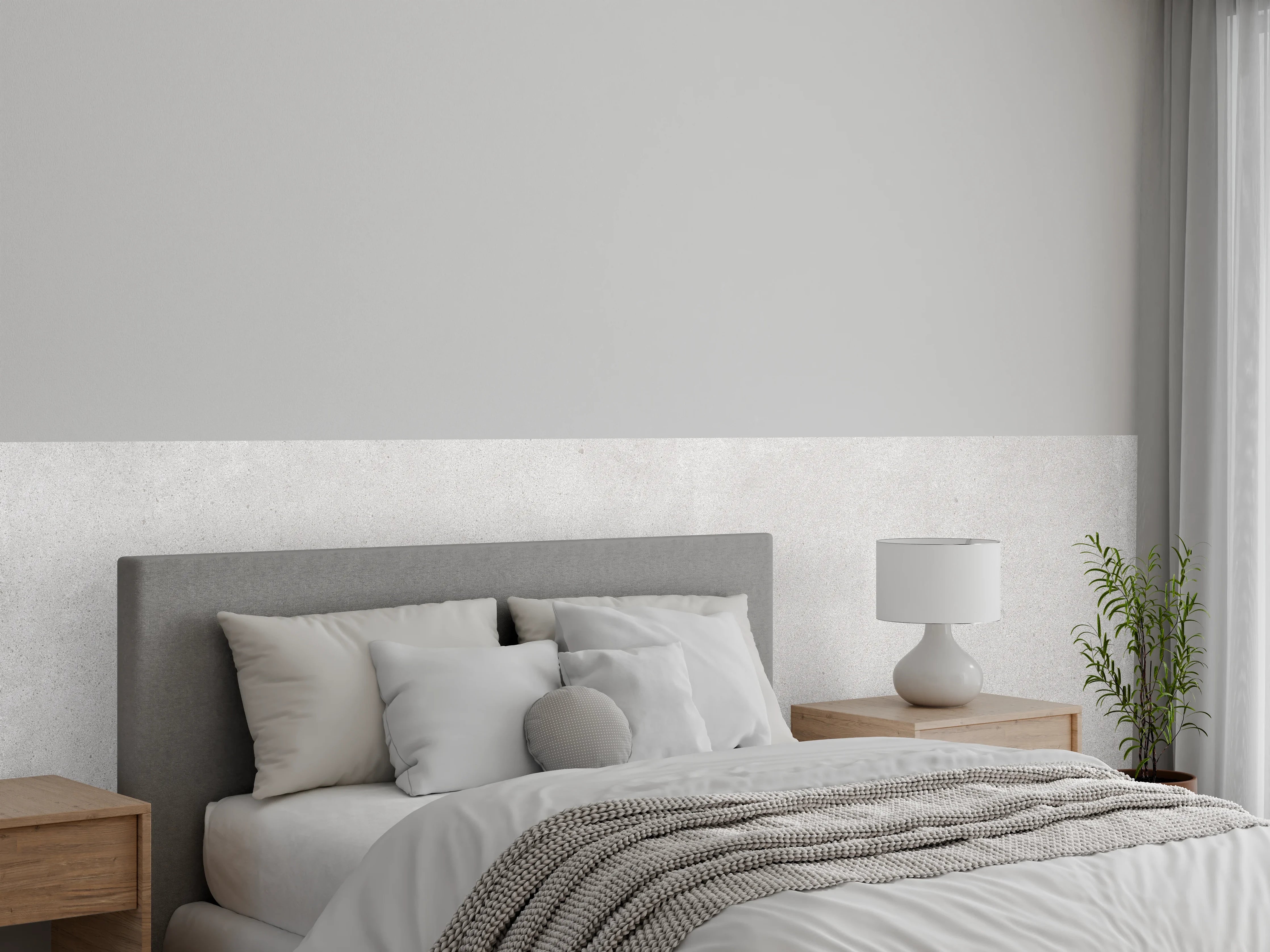 Wandverkleidung Schlafzimmer - Hellgraues Mamor Design