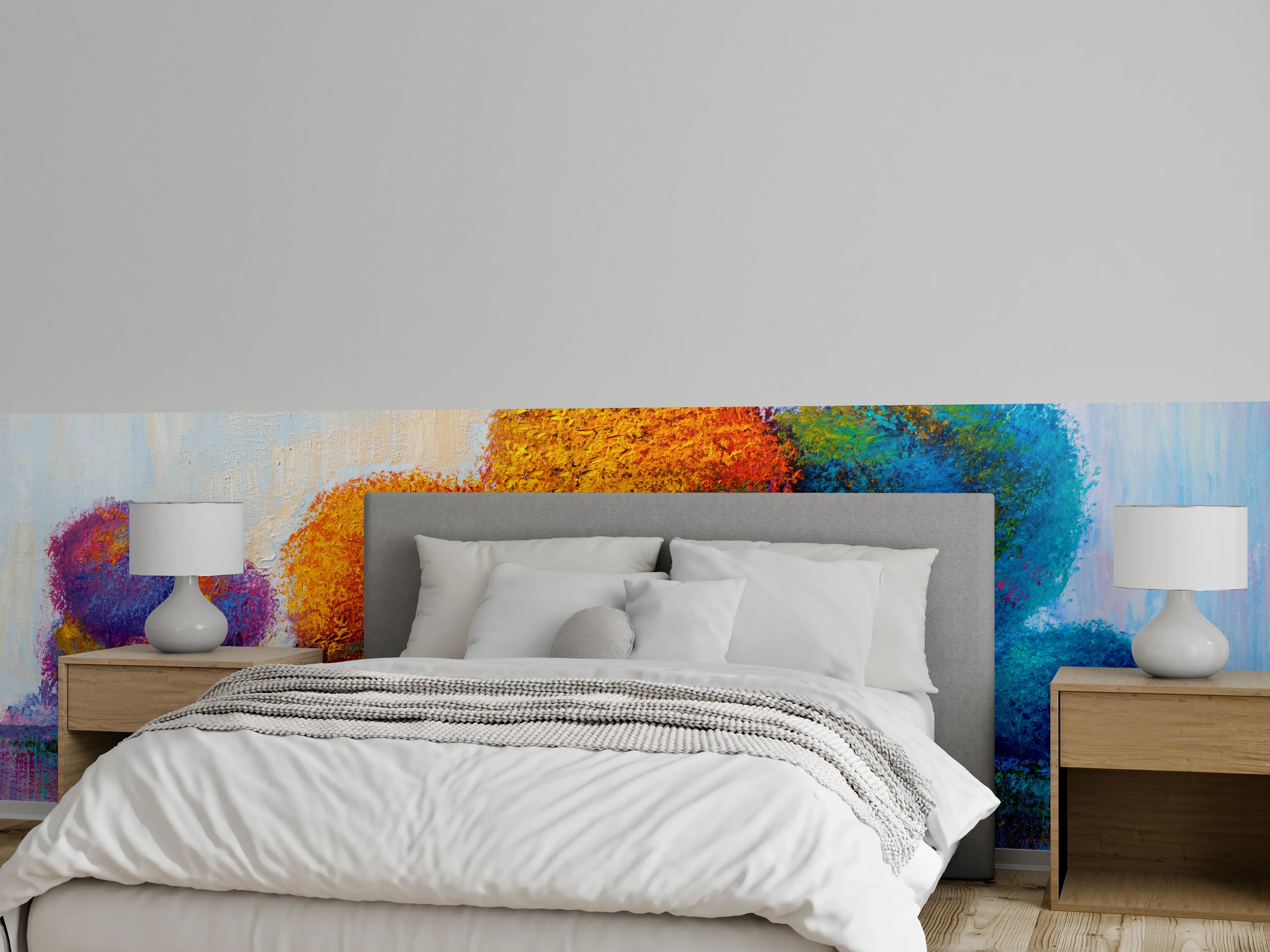 Wandverkleidung Schlafzimmer - Herbstbunte Bäume in moderner Malerei