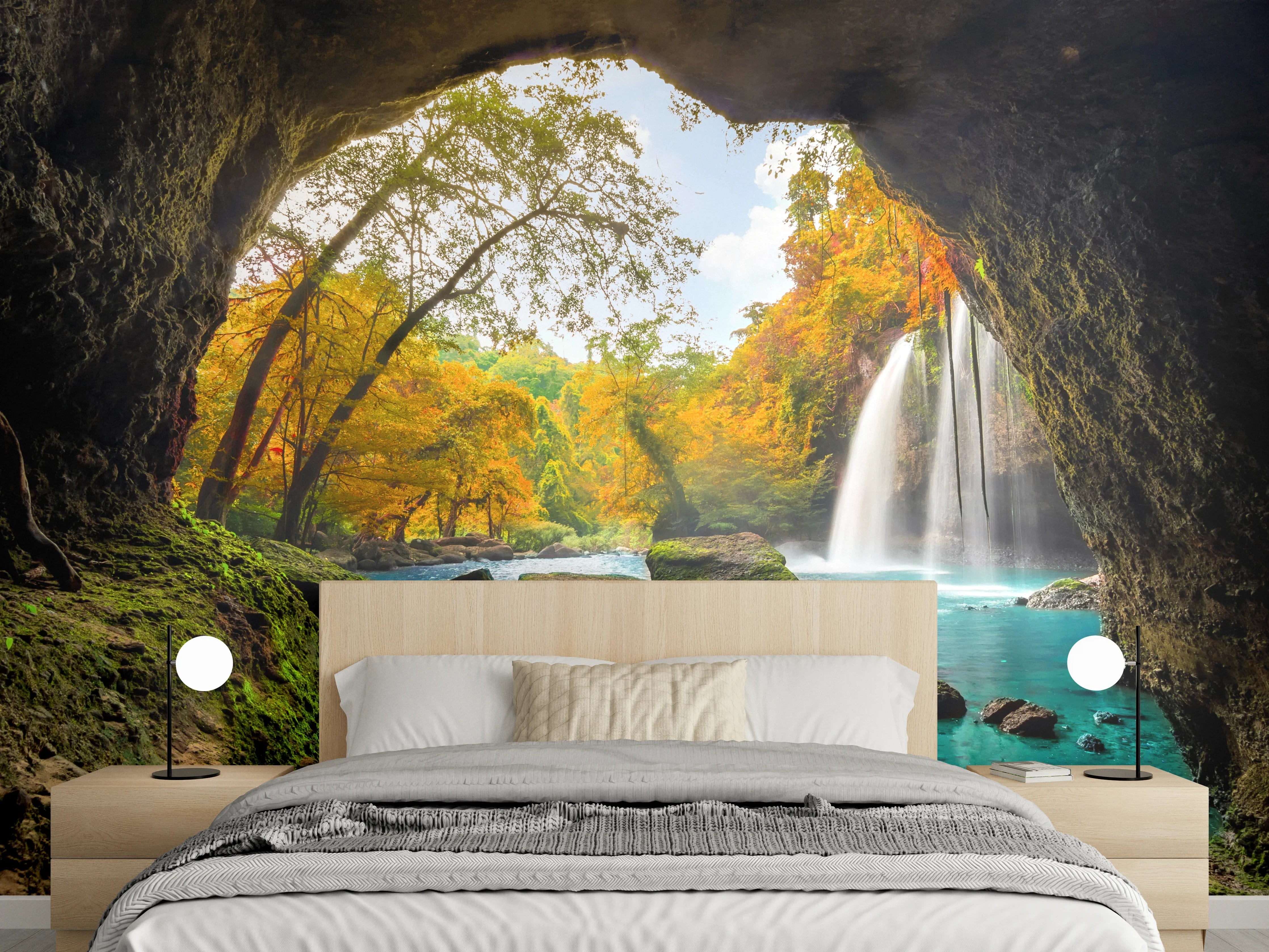 Wandverkleidung Schlafzimmer - Herbstgrau: Weißer Wasserfallzauber