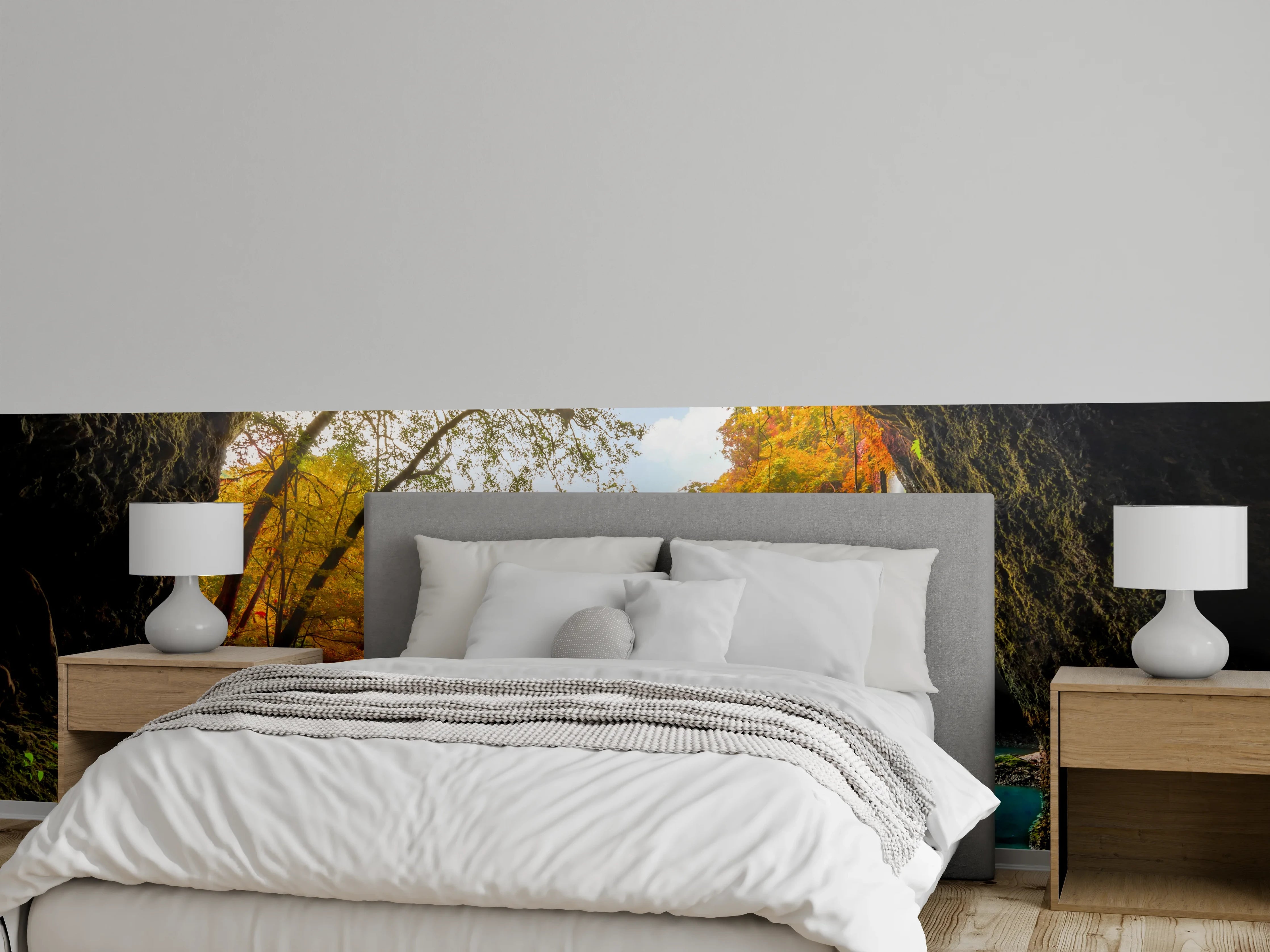 Wandverkleidung Schlafzimmer - Herbstgrau: Weißer Wasserfallzauber