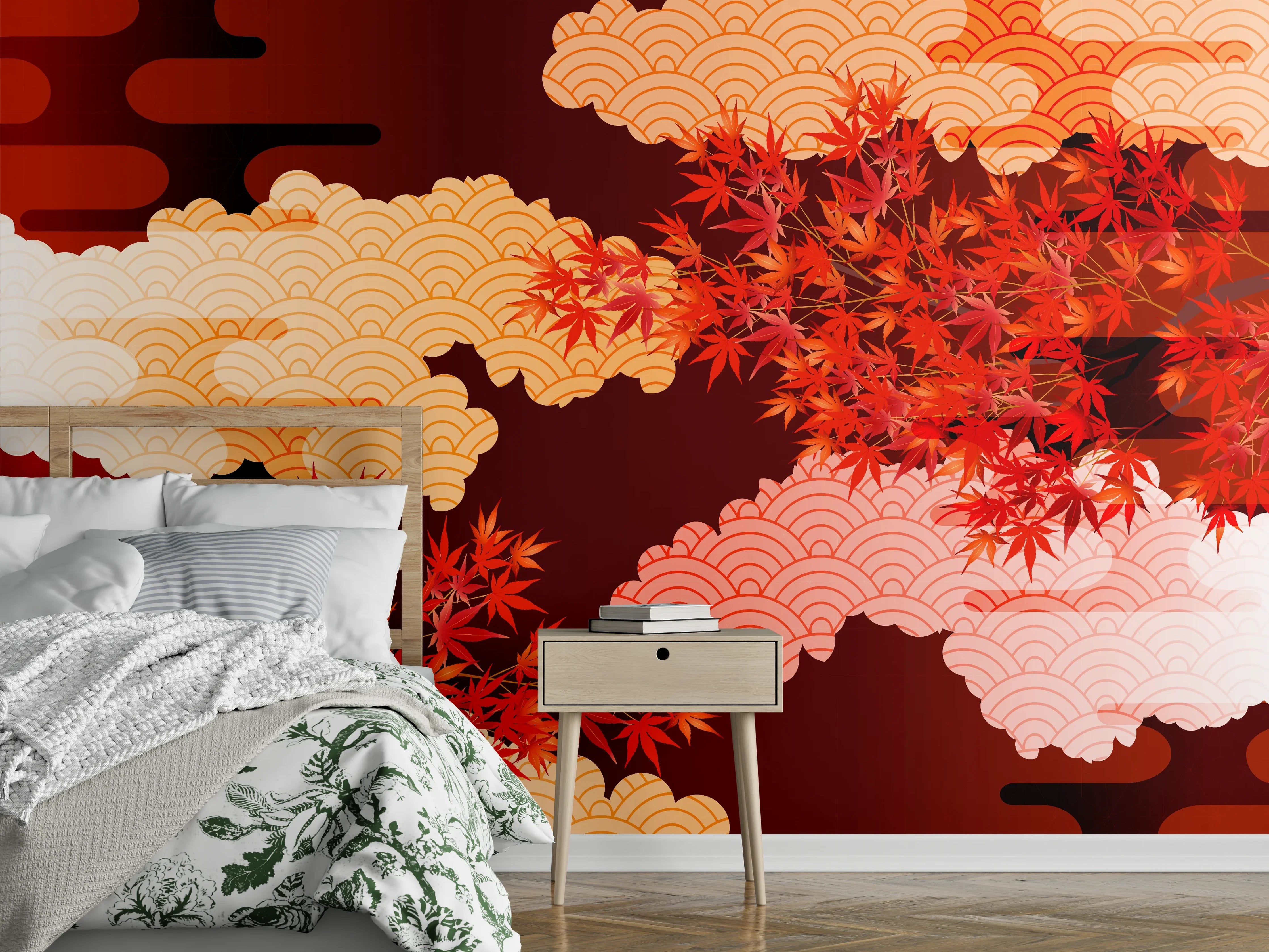Wandverkleidung Schlafzimmer - Herbstliche Ahornblätter-Muster