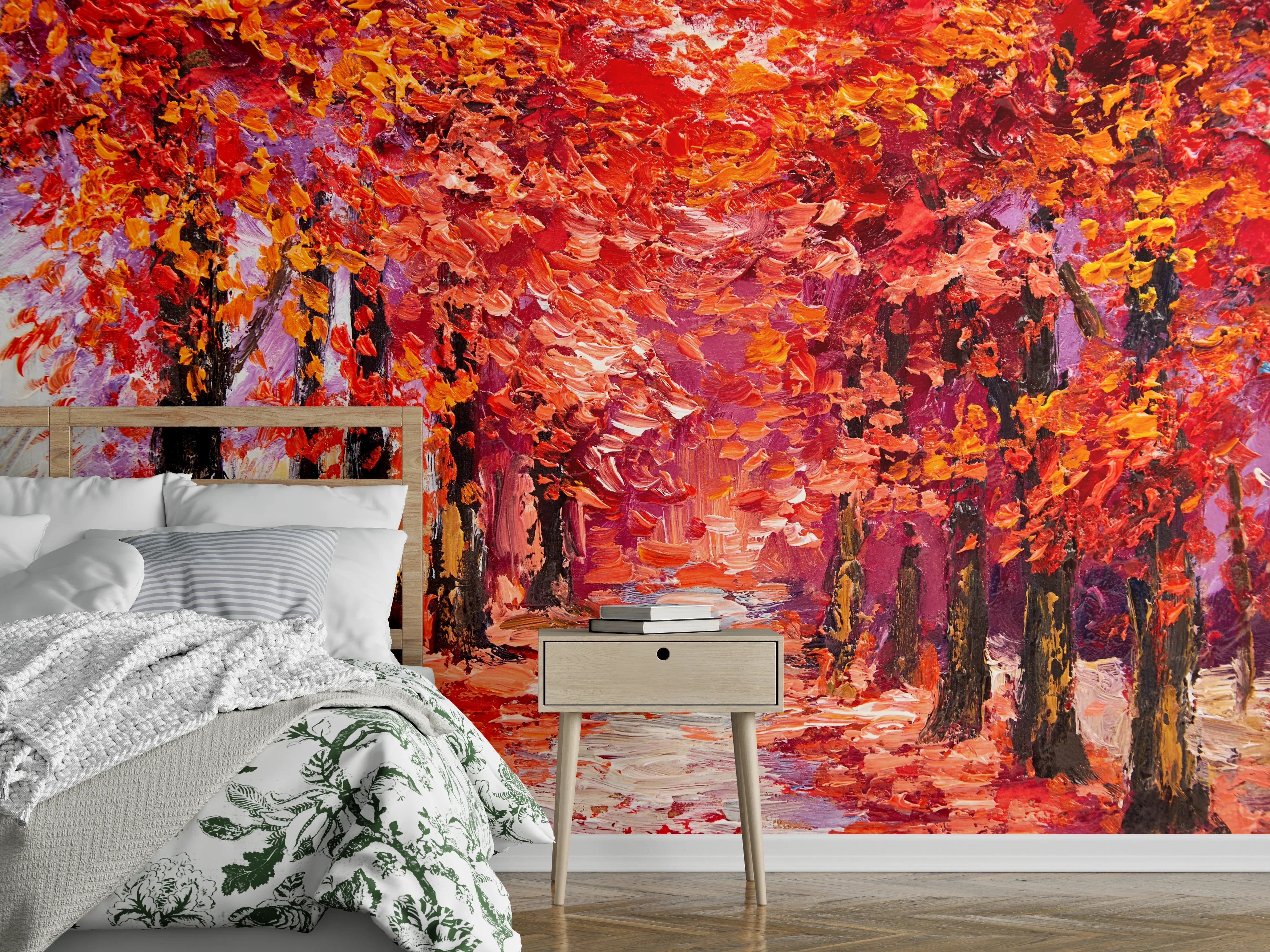 Wandverkleidung Schlafzimmer - Herbstliche Baumallee Gemälde