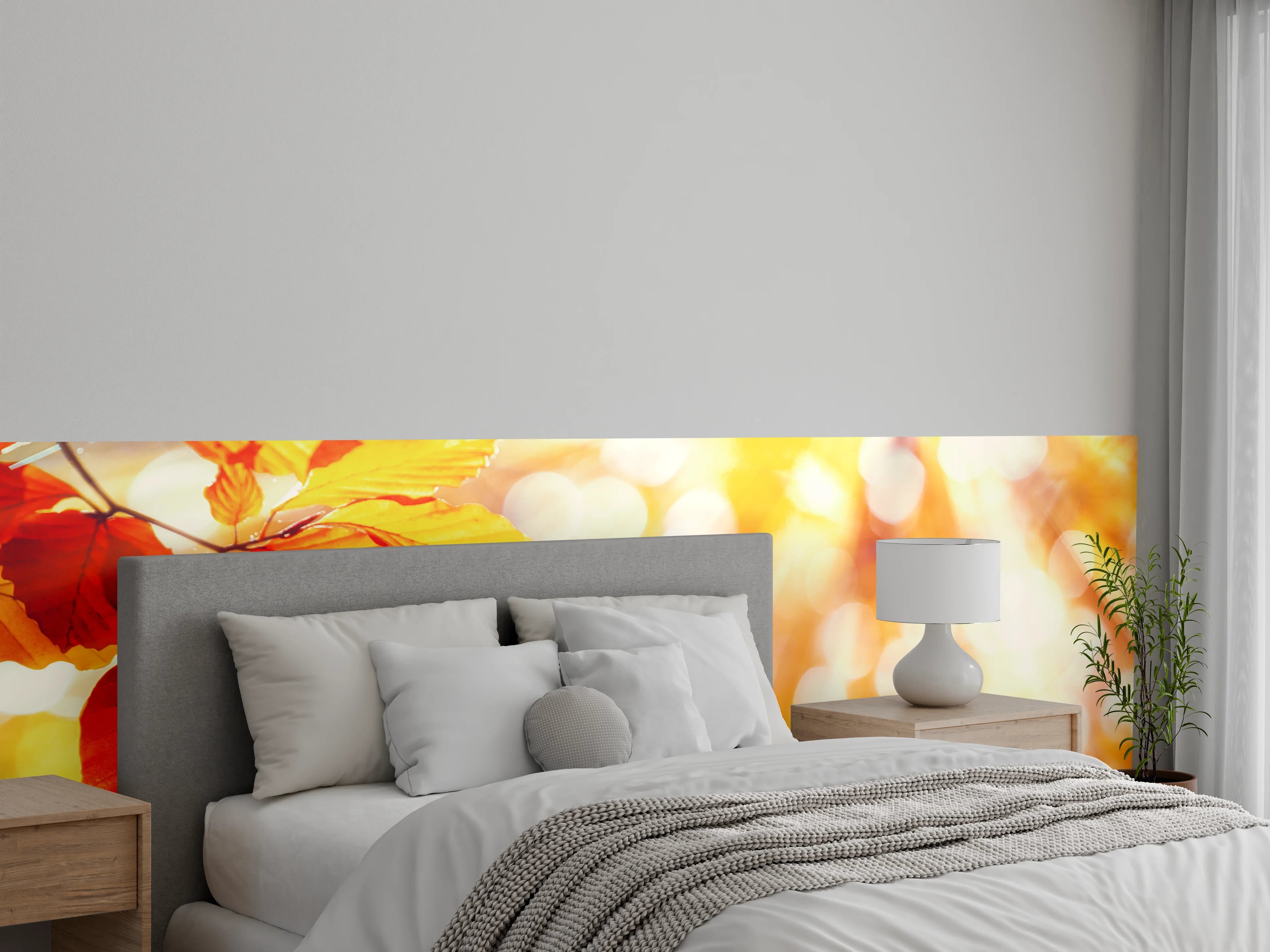 Wandverkleidung Schlafzimmer - Herbstliche Blätter im Sonnenlicht