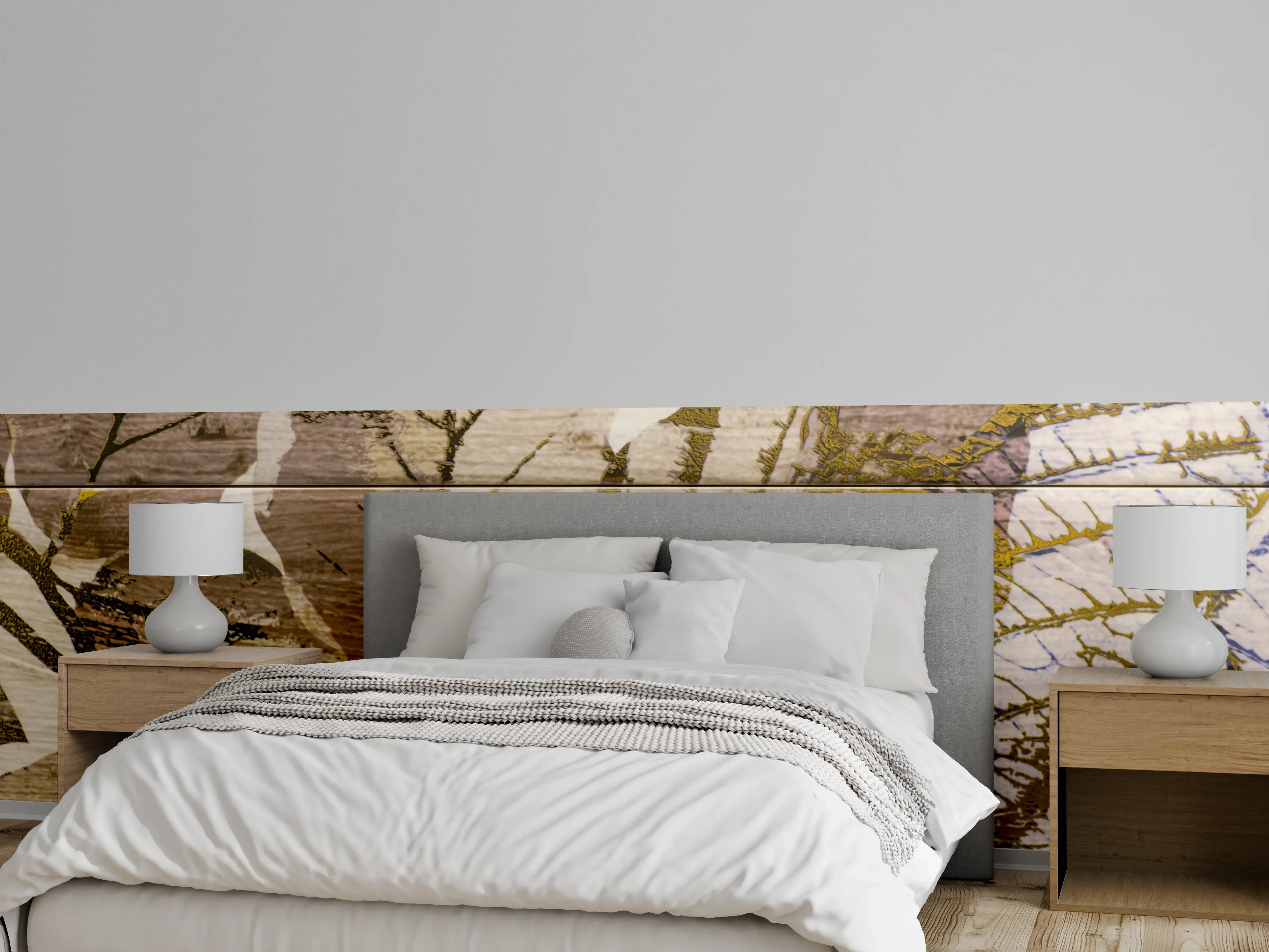 Wandverkleidung Schlafzimmer - Herbstliche Blätterkunst auf Holz