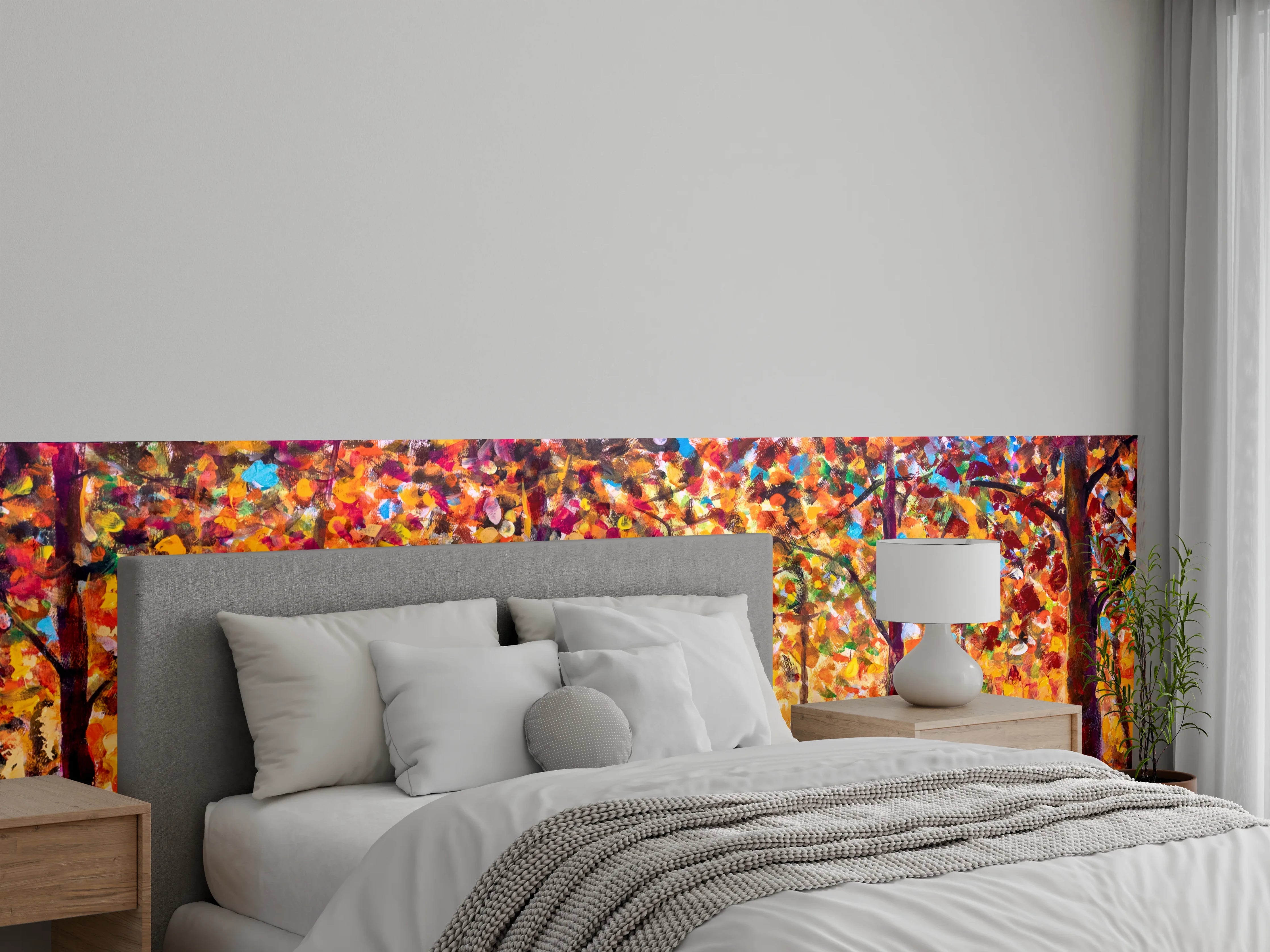 Wandverkleidung Schlafzimmer - Herbstlicher Wald Sonnenstrahlen Malerei